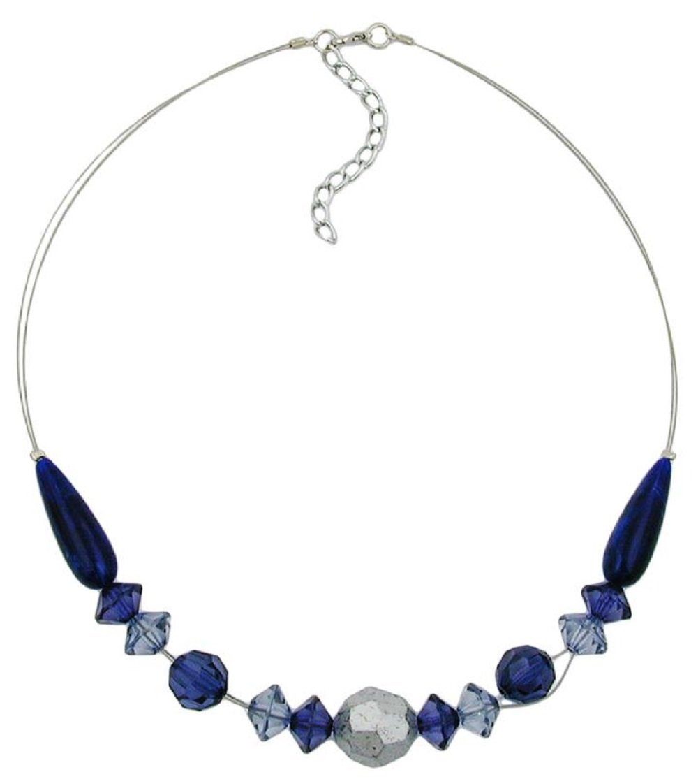 unbespielt Collier Drahtkette mit Wabenperle Silber-matt Rauchblau Kunststoffperlen 45 cm, Modeschmuck für Damen