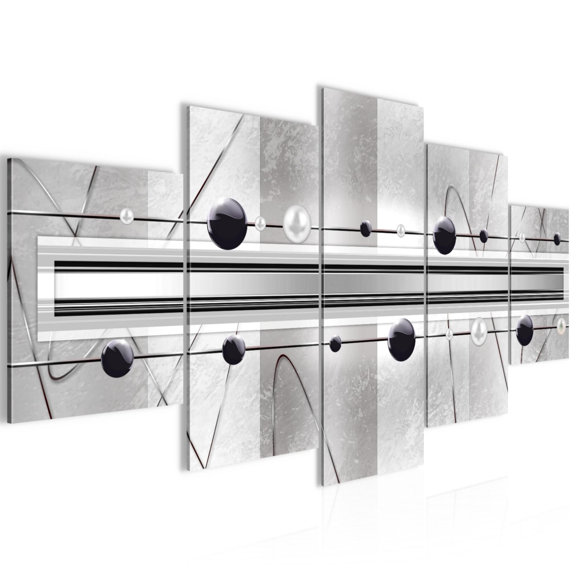 Runa Art Wandbild Bild Abstrakt 5 Teilig Schwarz Weiss Grau auf Vlies Leinwand 103753c, 150L x 75B cm