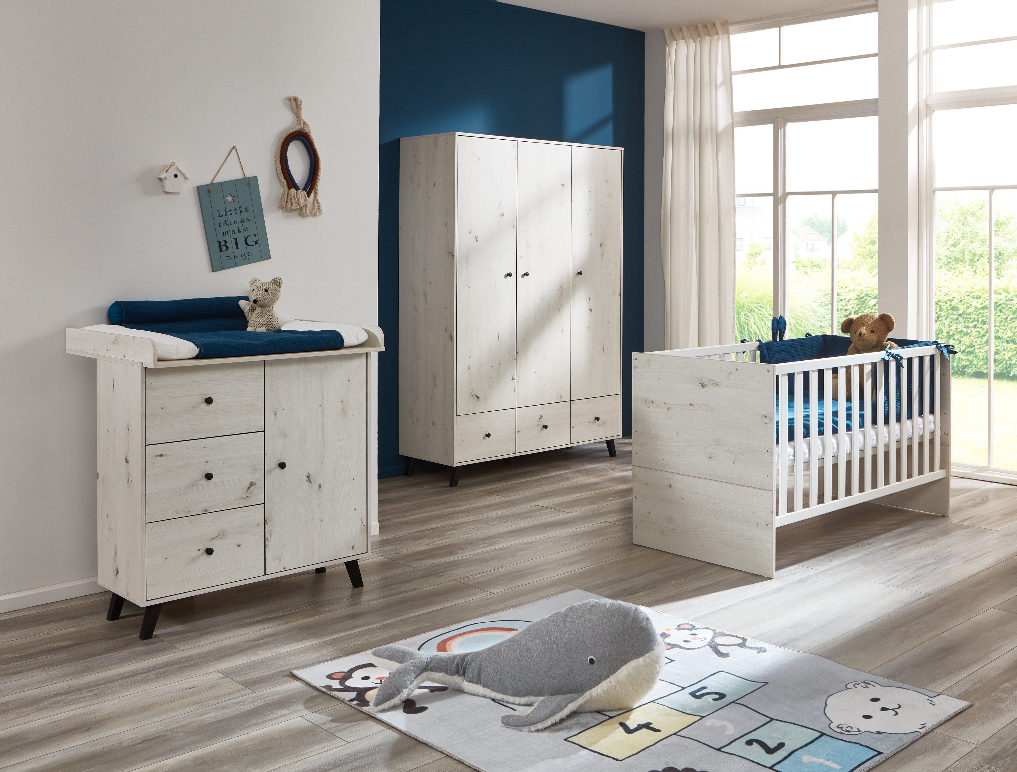 arthur berndt Babyzimmer-Komplettset Babyzimmer Set »Lavea« 3-teilig, (Set, Babymöbel-Set »Lavea«: Kleiderschrank, Kinderbett und Wickelkommode)