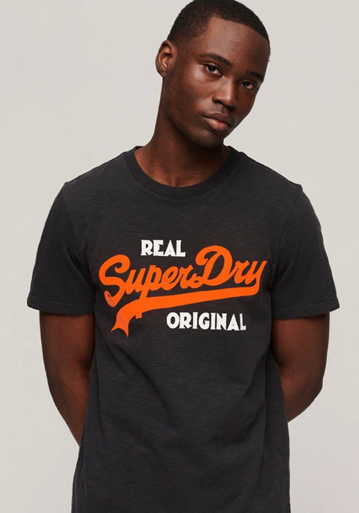 Superdry Rundhalsshirt VINTAGE VL REAL TEE ORIG OD Black Slub