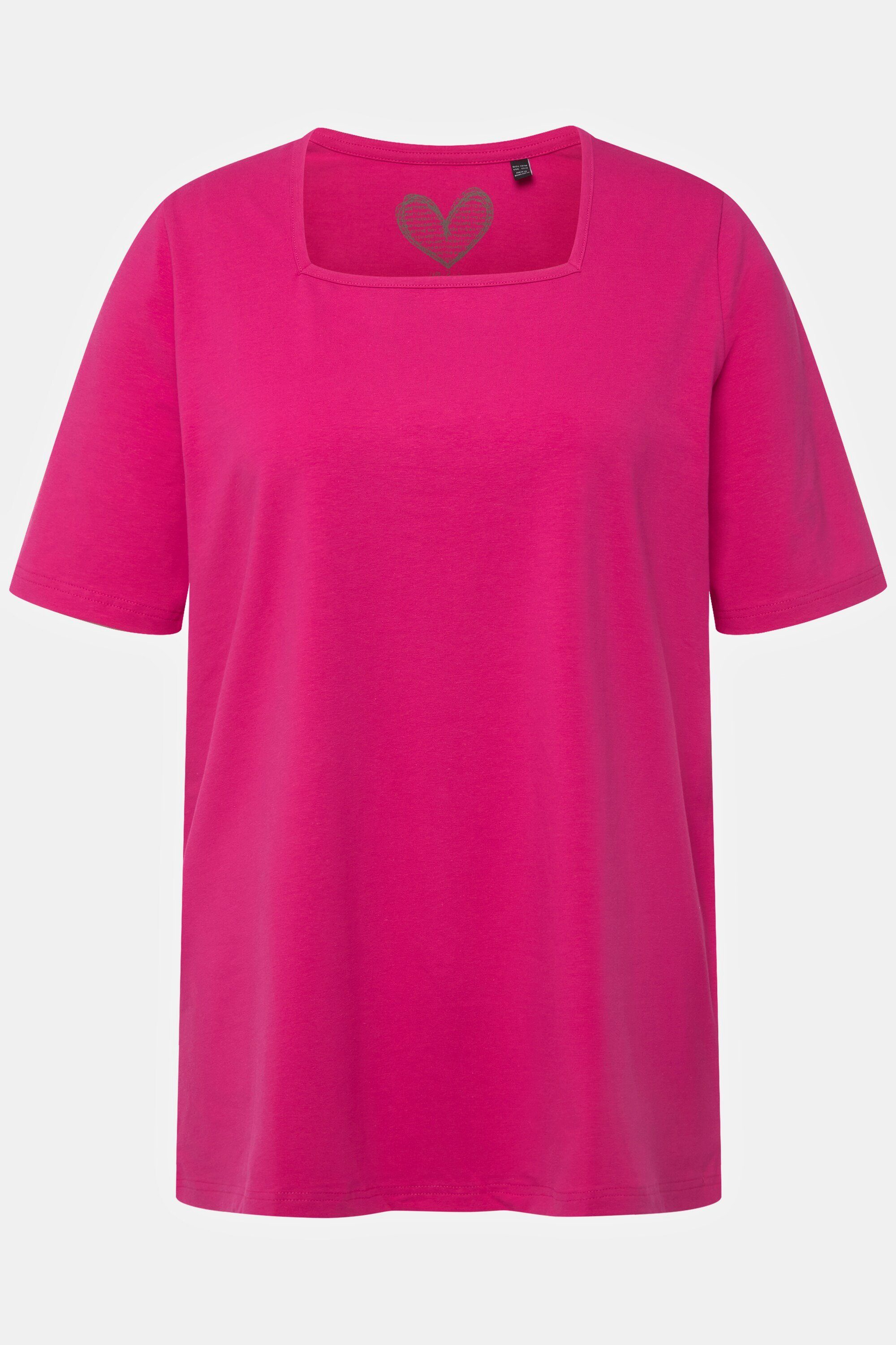 fuchsia Carree-Ausschnitt Popken Rundhalsshirt A-Linie T-Shirt pink Ulla Halbarm