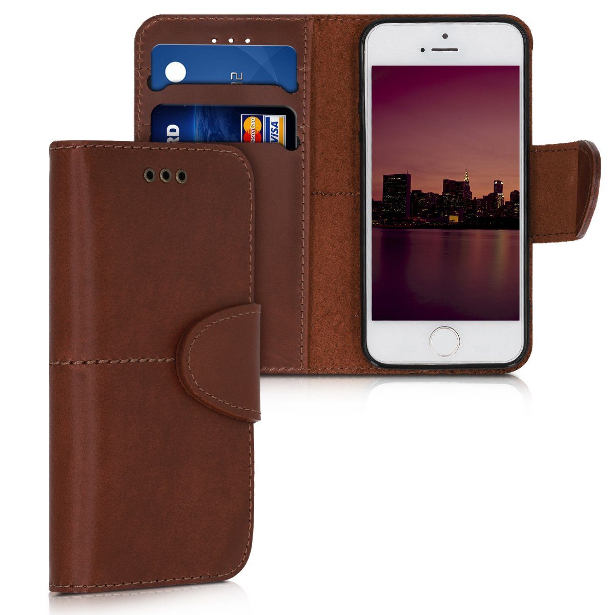 kalibri Handyhülle Hülle für Apple iPhone SE (1.Gen 2016) / 5 / 5S, Leder  Handy Schutzhülle - Wallet Cover Case