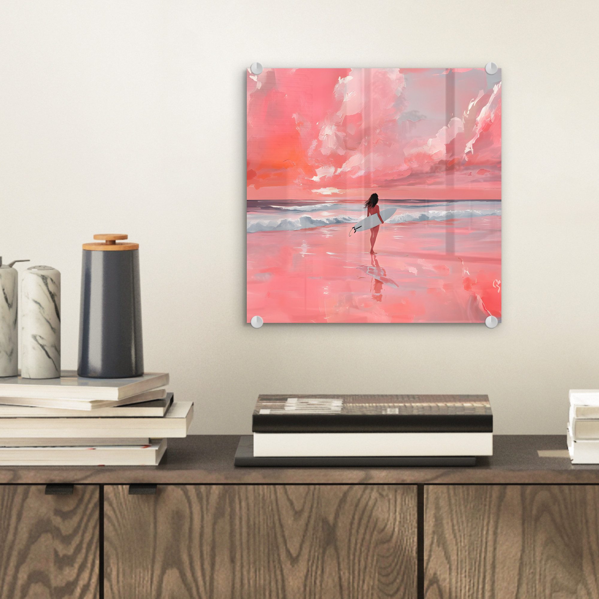 MuchoWow Acrylglasbild Rosa - Surfen - günstig online kaufen