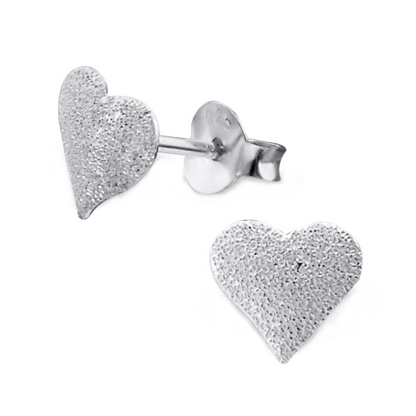 schmuck23 Paar Ohrstecker Ohrringe Herz diamandiert gestrahlt 925 Silber  Damen Kinder Mädchen, Kinderschmuck Mädchen Geschenk echte Silberohrringe