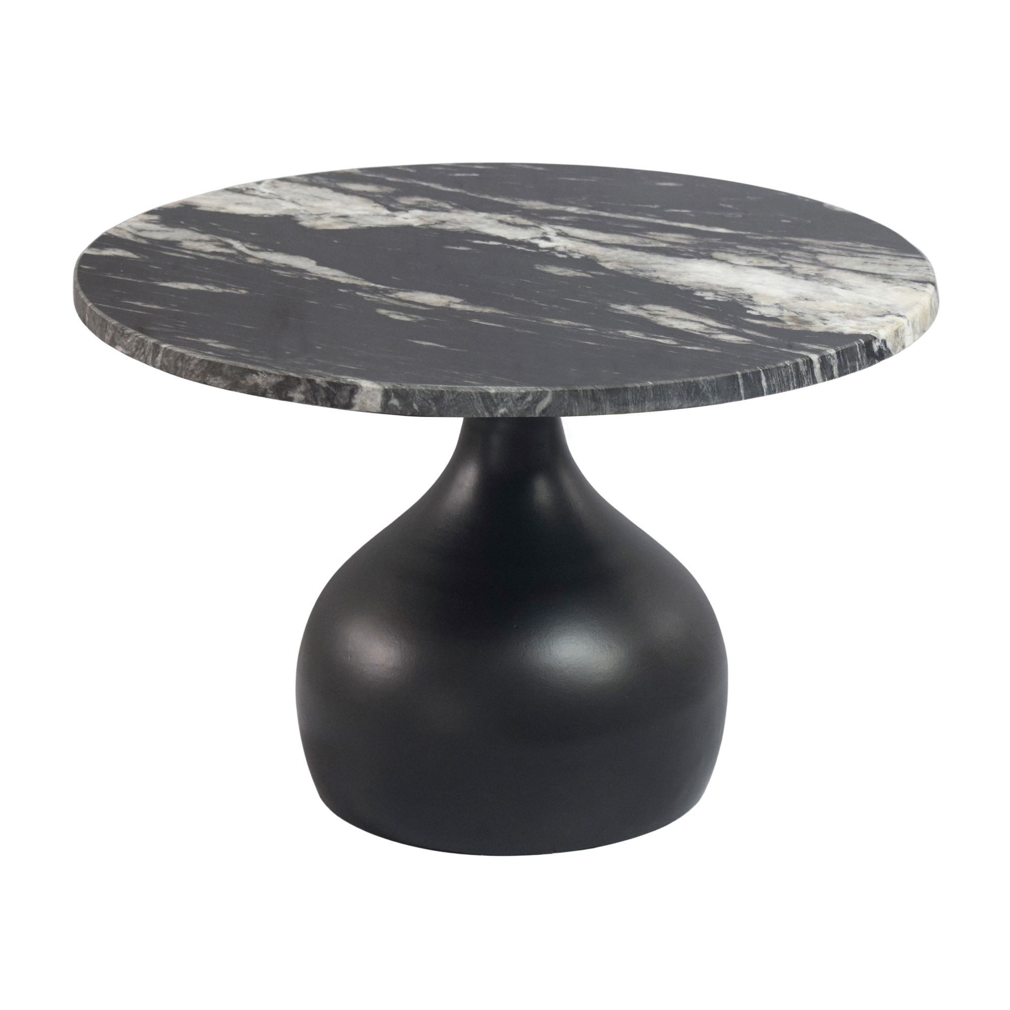 FINEBUY Couchtisch FB116315 Sofatisch Marmor Wohnzimmertisch 60cm rund Tisch Handmade (Edles Möbelstück mit massiver Gesteinsplatte), Bauchiges Metallgestell als Blickfang