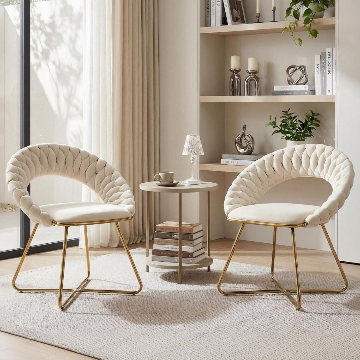 LuxusKollektion Loungesessel Sessel 2er Set Loungesessel Samt Metallbeine Akzentstuhl Beige