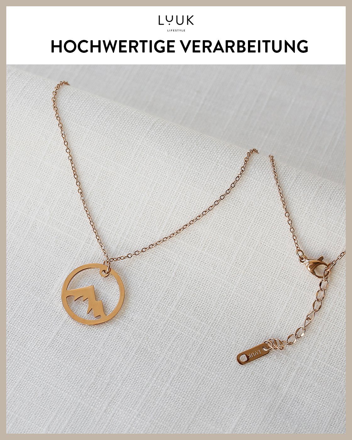 LUUK LIFESTYLE Kette mit Anhänger Berggipfel, HAPPINESS Geschenkkarte, hochwertiger Edelstahl – Bild 4 von 5