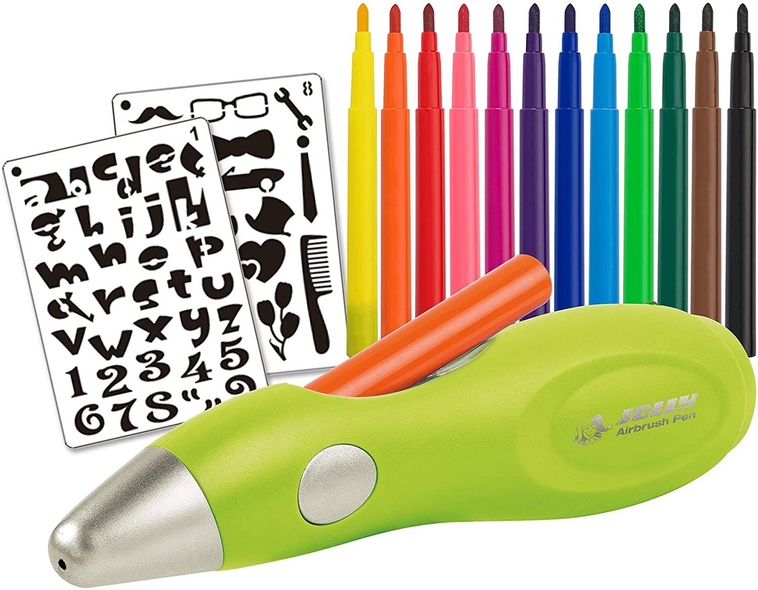 JOLLY Kreativset Elektrischer Airbrush-Stift für Kinder inkl. Vorlagen (Airbrush Fun), (21-tlg)