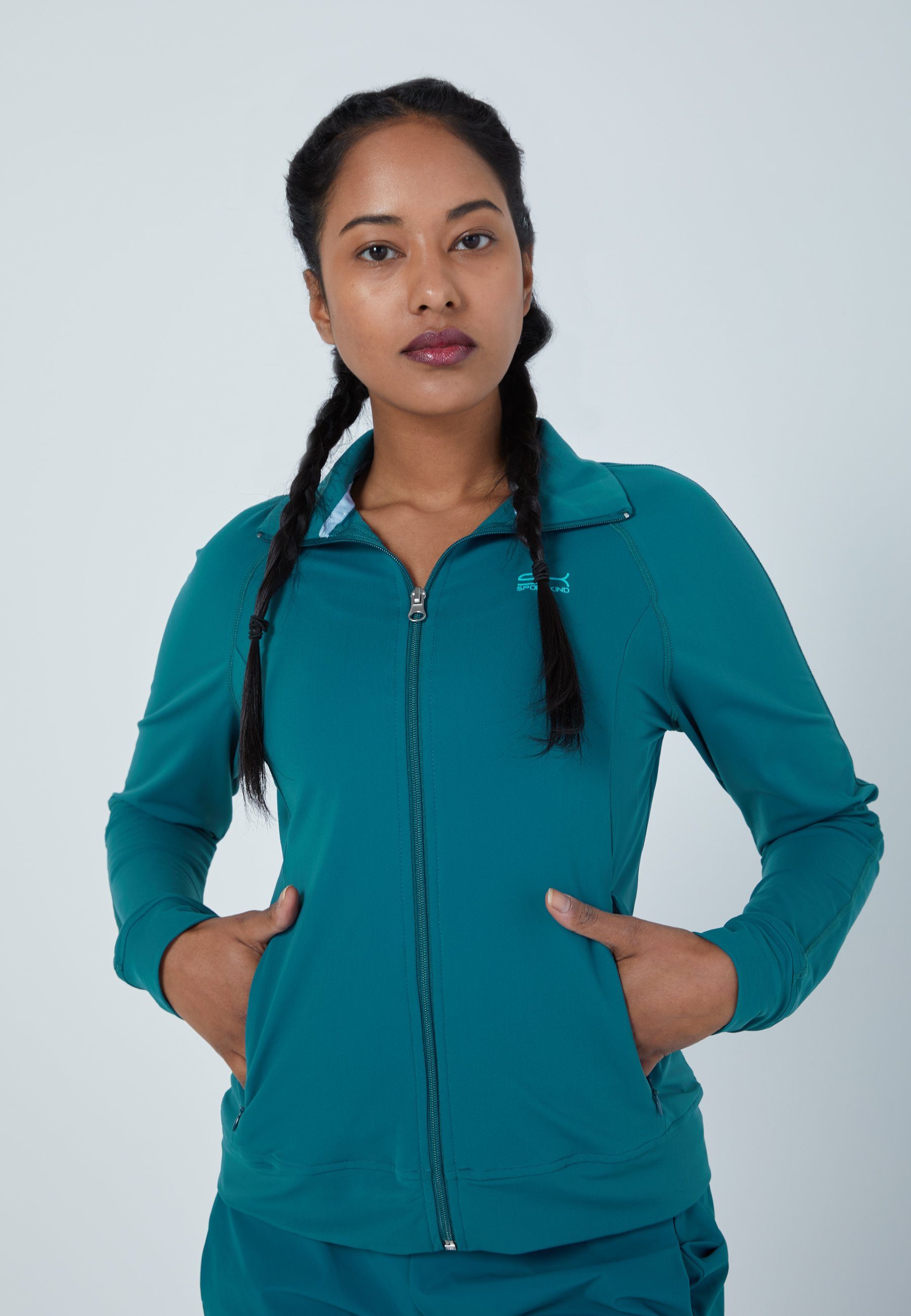 SPORTKIND Trainingsjacke Tennis Sportjacke Mädchen & Damen petrol grün