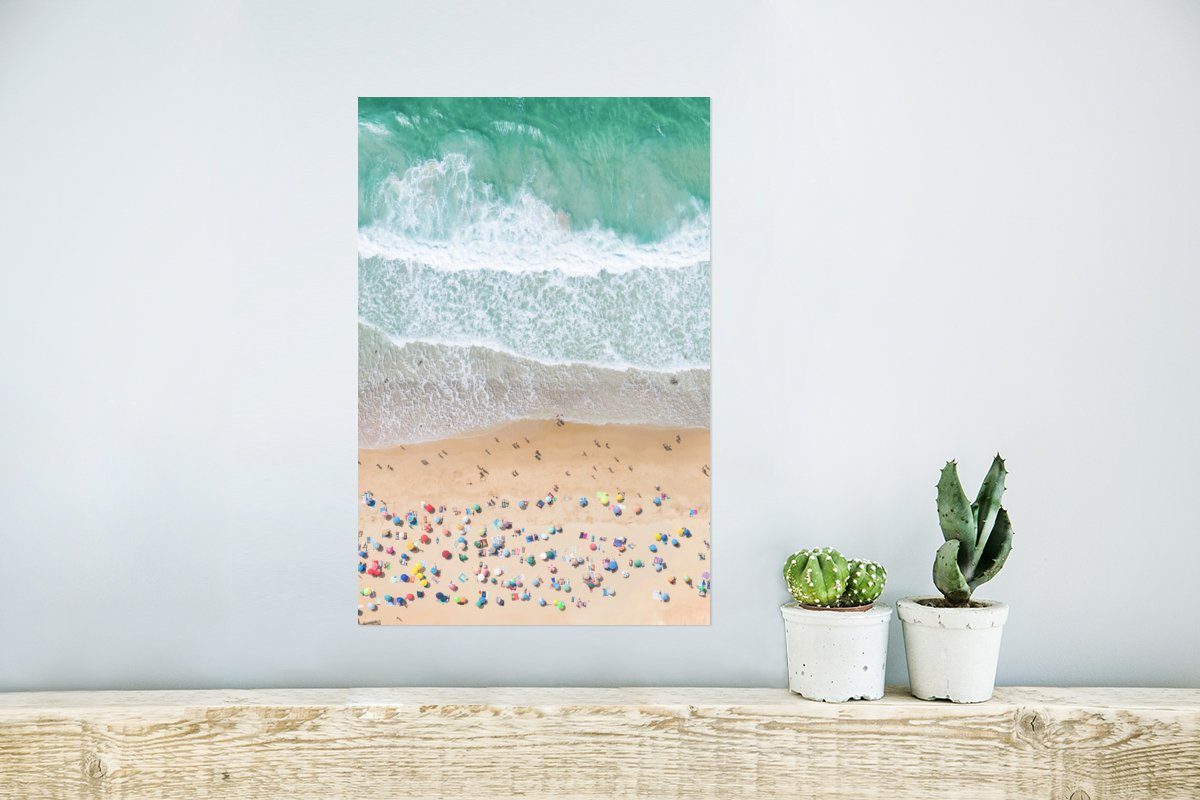 Meer - Wandposter Strand MuchoWow für Wasser Poster, Rahmen Ohne St), Wohnzimmer, Wandbild, - Sonnenschirme Sommer, - Poster - (1