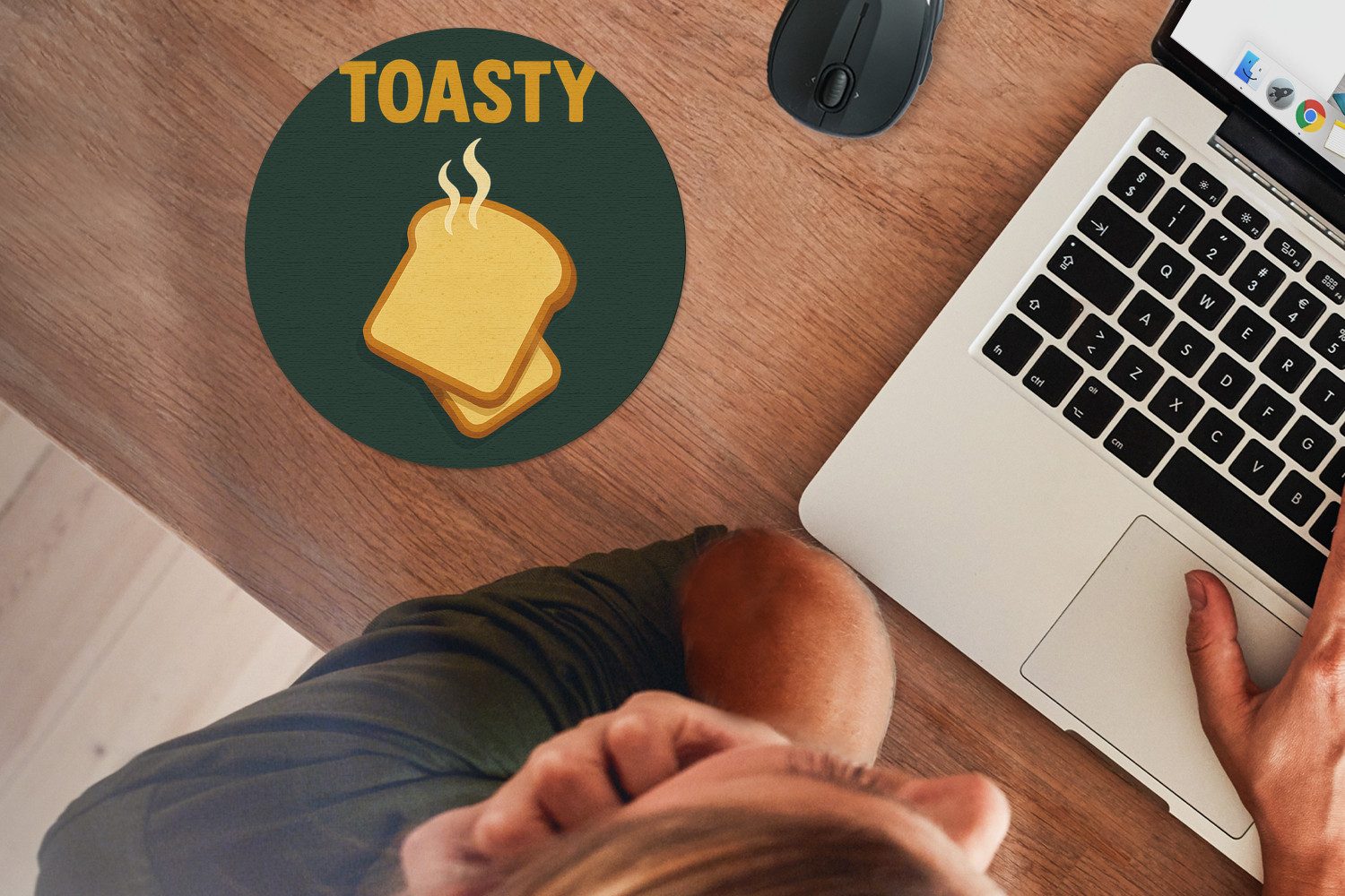 MuchoWow Mauspad Brot - Toast - Grün - Minimalistisch (1-St), Büro für Tastatur und Maus, Mousepad Gaming, Rund 20x20 cm