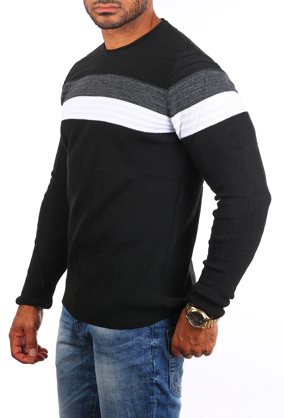 CARISMA Strickpullover Herren leichter Feinstrick einfarbig uni gestreift r günstig online kaufen