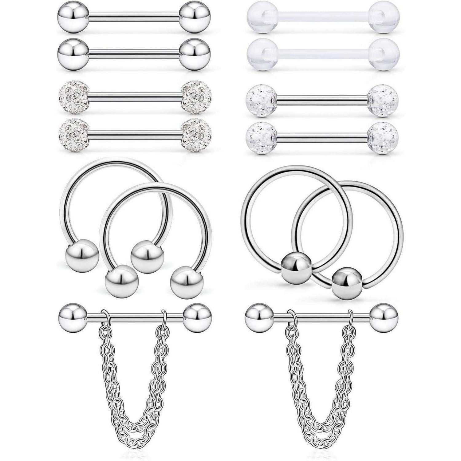 LAURITAMI Brustwarzenpiercing Brustwarzenpiercing Nippelpiercing Edelstahl Nippel Ringe Herz Barbell