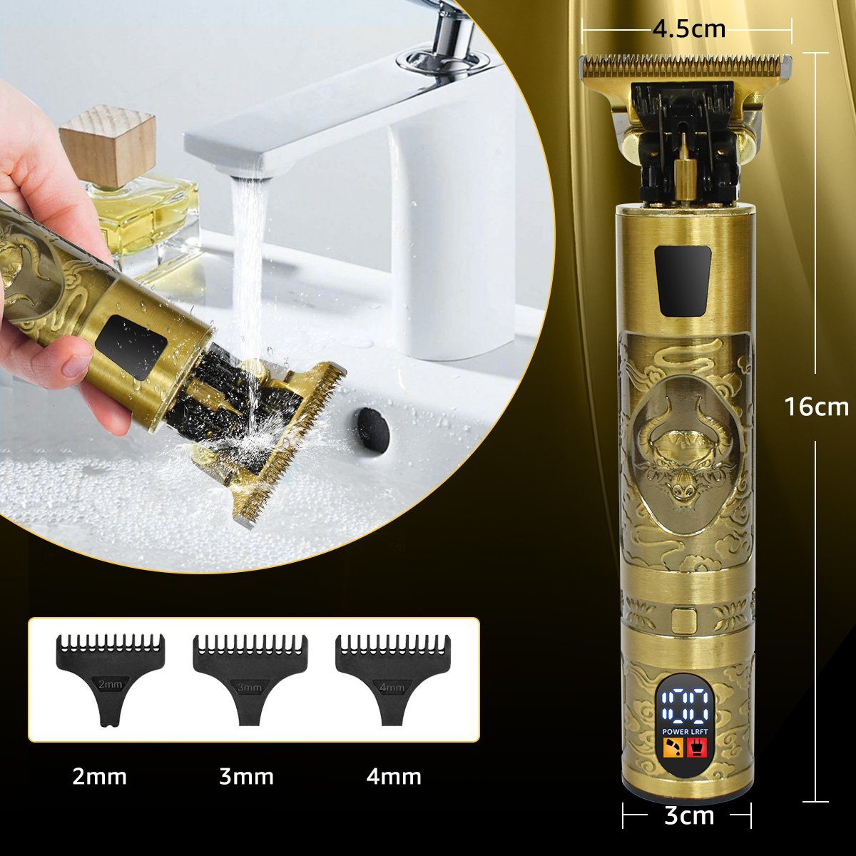Display, 7Magic LCD Haar- Gold Bartschneider Elektrischer Haarschneider Profi und Haircut Haarschneidemaschine, 1200mAh,