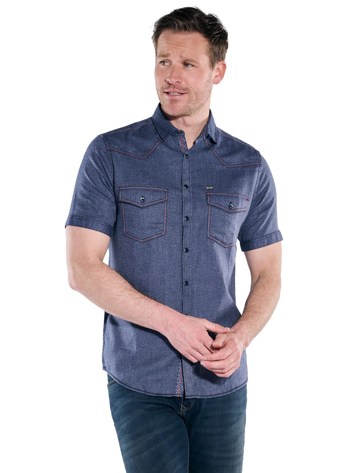 Engbers Kurzarmhemd Herren Hemd uni, Indigoblau