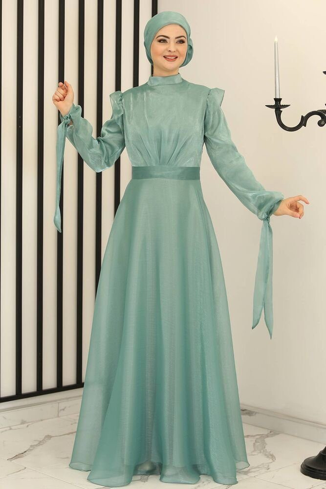 Modavitrini Abendkleid Damen Abendkleid Hijab Kleid glänzend Abiye Abaya Modest Fashion Blickdicht Mint