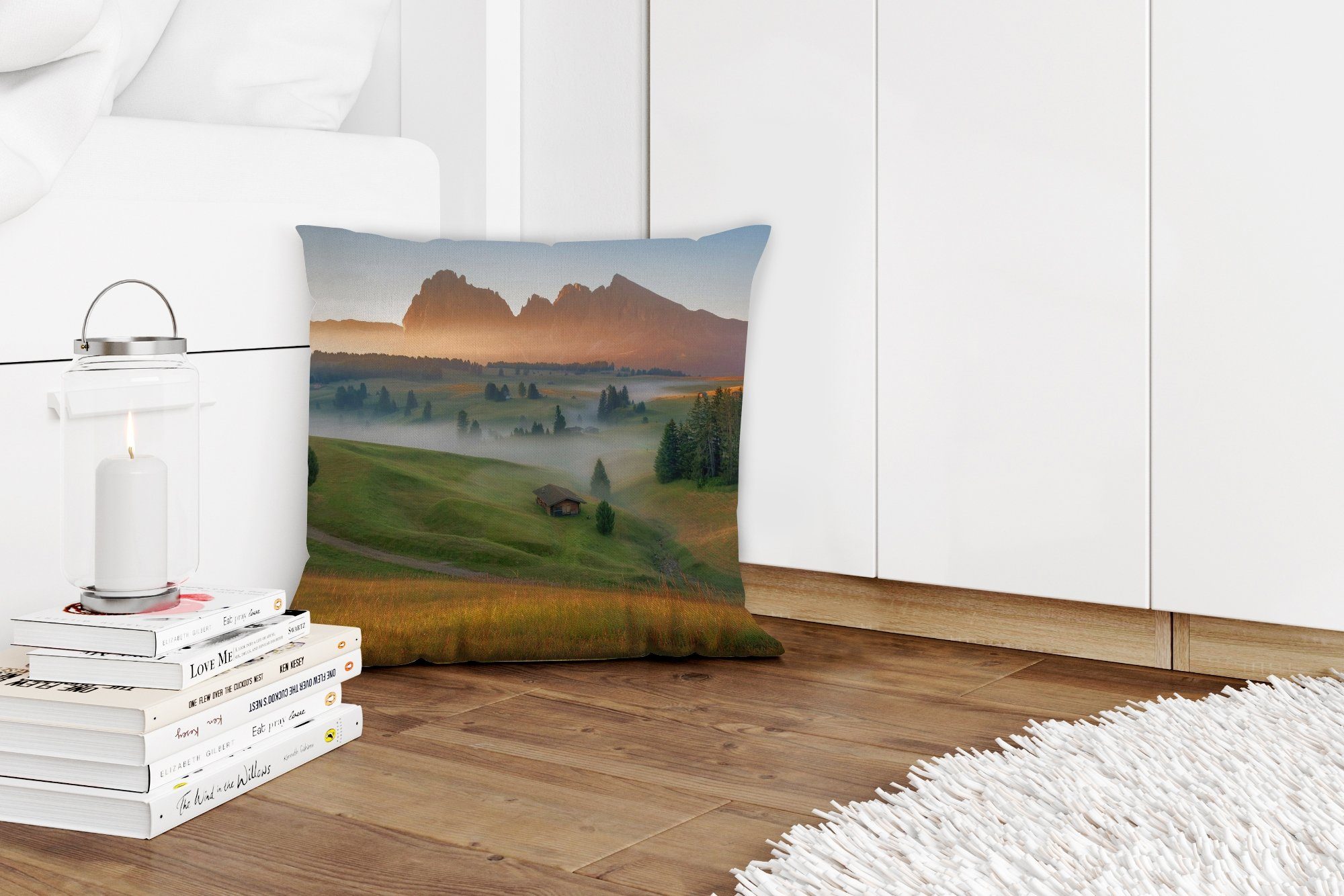 Schlafzimmer, Deko, Dekokissen Zierkissen - - Landschaft, mit Füllung Sofakissen MuchoWow Berg Nebel Wohzimmer, für