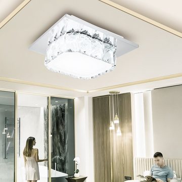 LETGOSPT LED Deckenleuchte Kristall Deckenleuchte Kronleuchter Pendelleuchte Luxus Kristall Lampe, LED fest integriert, kaltweiße, Warmweiß, 20x20x8cm, 16W Schlafzimmerlampe, für Schlafzimmer Flur (Quadratisch)
