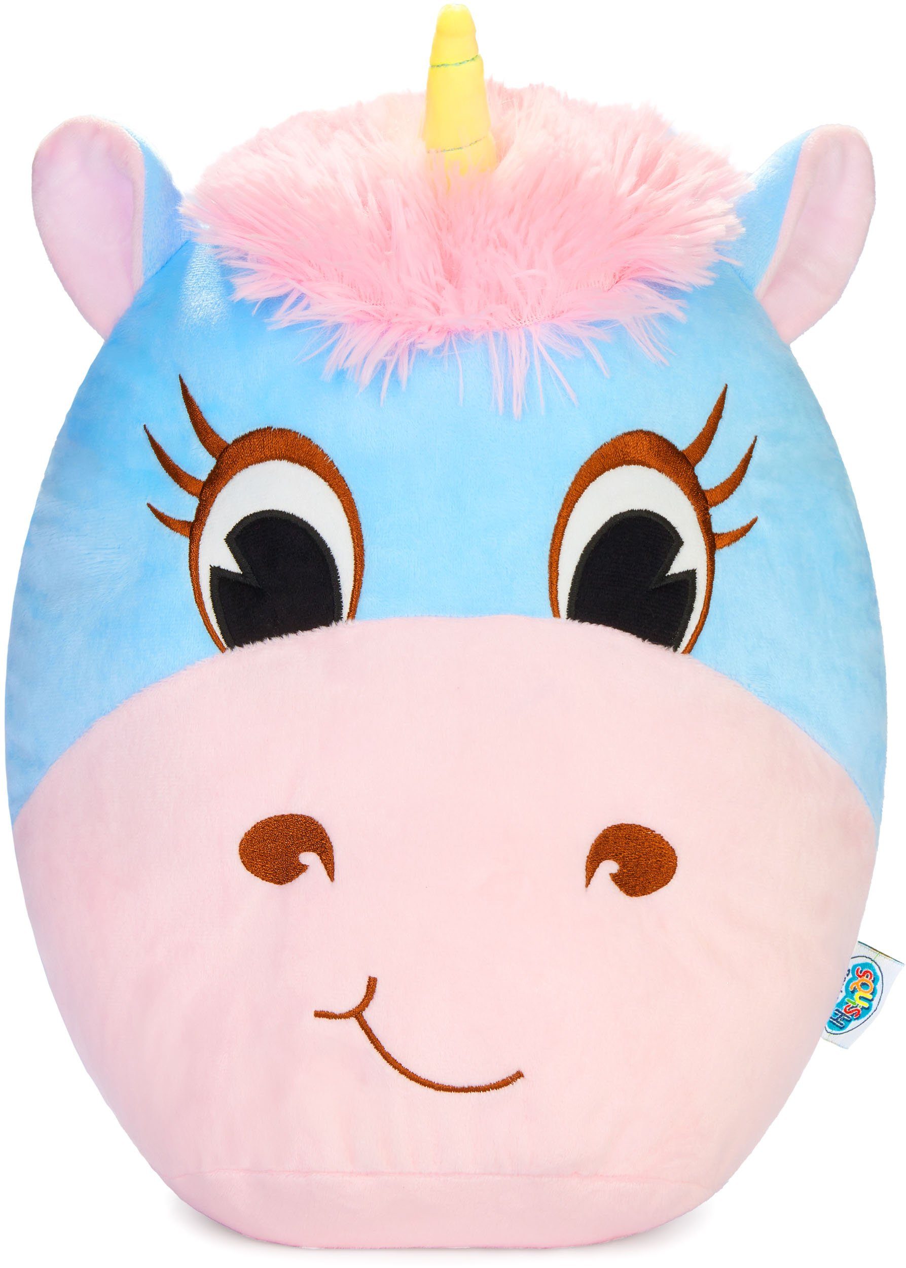 SQUISHBRUBIES Kuscheltier Enya das Einhorn - 35 cm Stofftier - Superweich (1-St., Blau und Rosa), Plüschtier zum Kuscheln, Verschenken und Sammeln