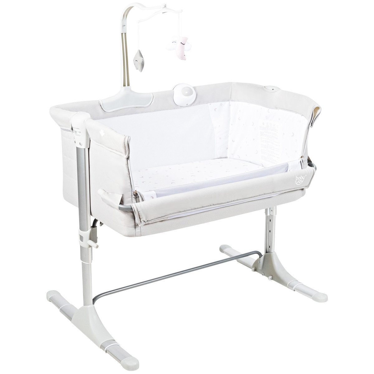 COSTWAY Beistellbett Reisebett, verstellbar, mit Spielbogen & Spieluhr