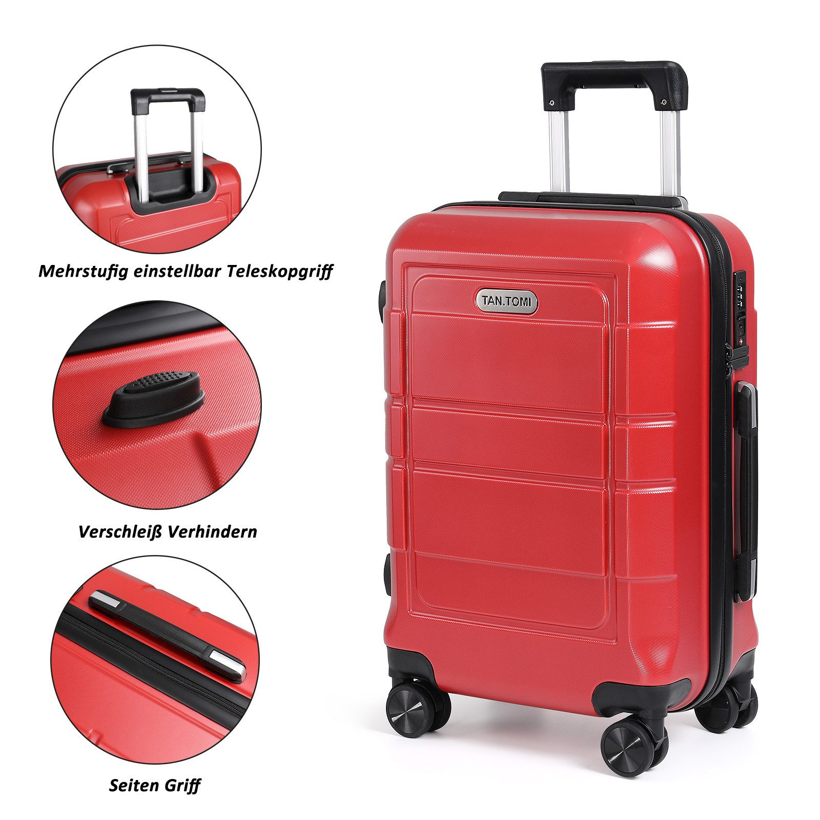 TAN.TOMI Handgepäckkoffer Trolley Hartschalenkoffer Hard Shell Hartschalenkoffer Trolley Koffer, 4 Rollen, Reisekoffer Reisekofferset Gepäck mit Zahlenschloss – Bild 5 von 5