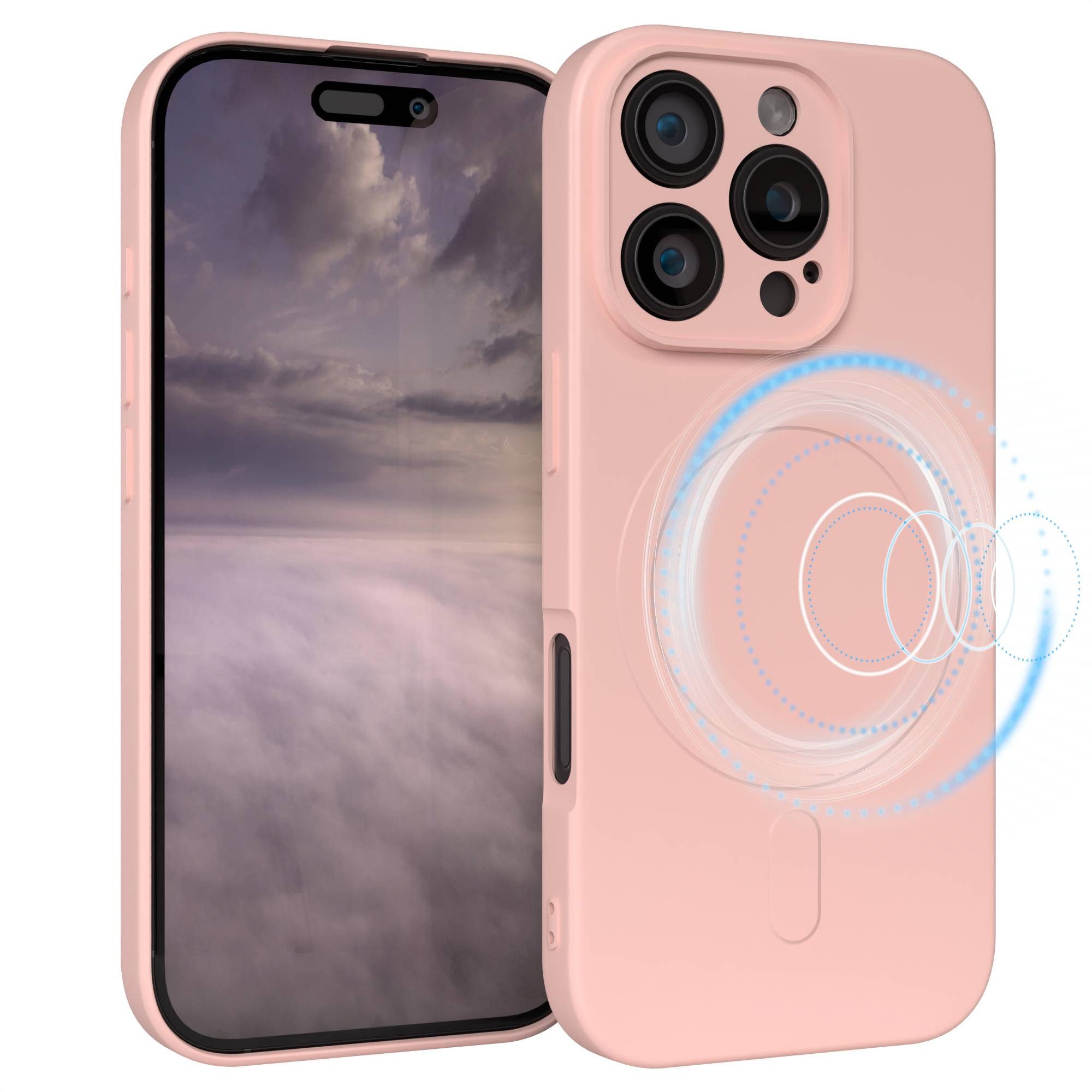 EAZY CASE Handyhülle für Apple iPhone 16 Pro Hülle Silikon 6,3 Zoll, MagSafe Schutzhülle Silikoncover mit Kameraschutz Rosa / Altrosa