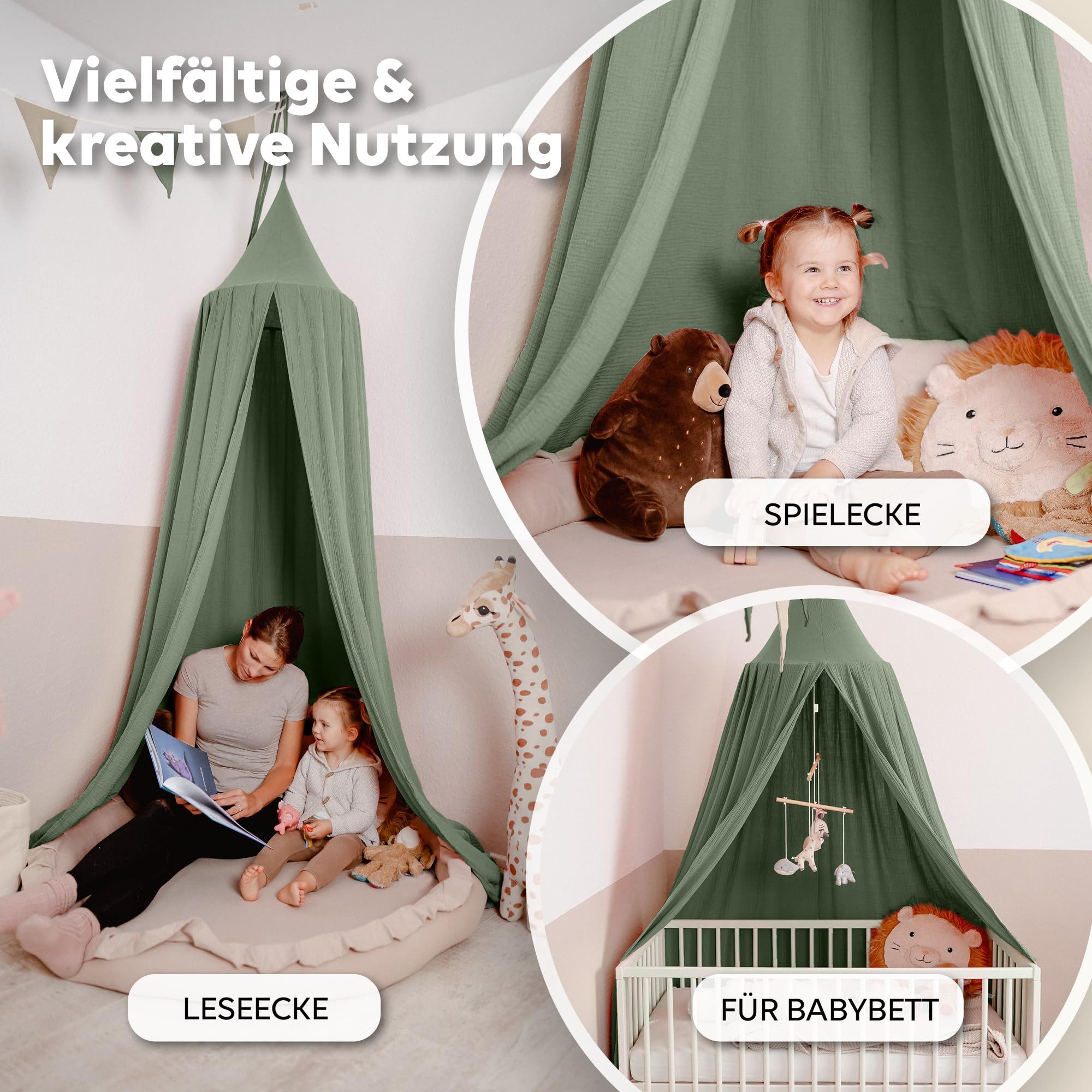 lilimaus Betthimmel Baldachin für Kinderzimmer aus 100% Musselin - handgenäht (1-tlg), Rückzugsort für Bett, Kuschelecke & Leseplatz - weicher Musselin