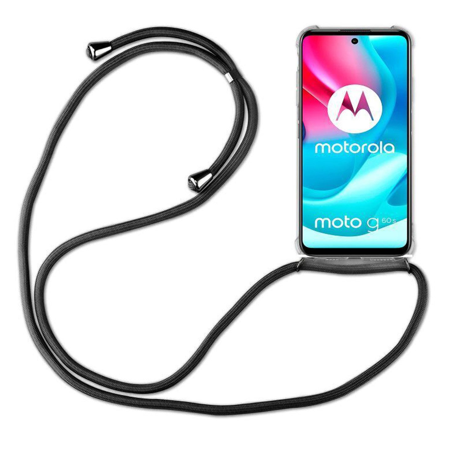 betterfon Handykette für Motorola Moto G60S Handyhülle mit Band & Kordel Bumper Schwarz, Hände frei – mit Silikonhülle & Schnur für flexiblen Alltag