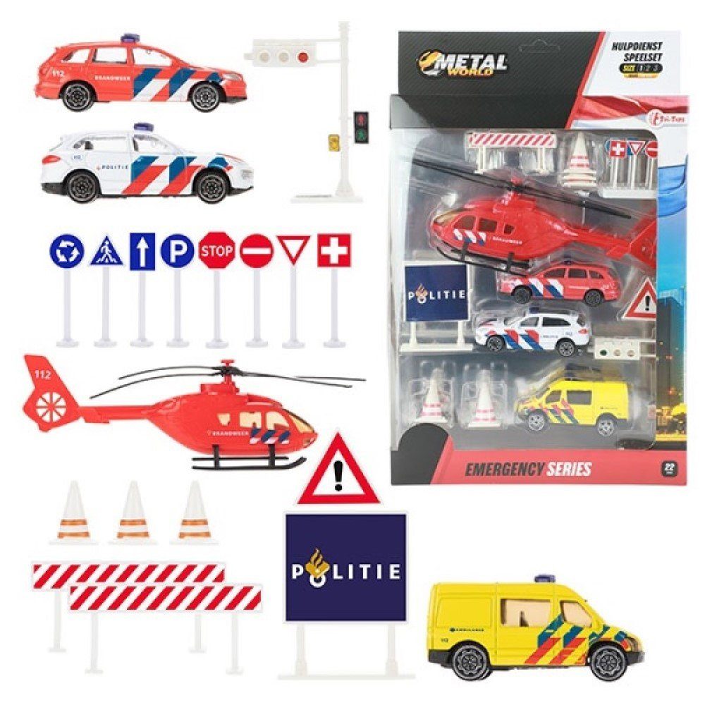 Spielzeug-Hubschrauber Krankenwagen Hubschrauber Autos Straßenschilder-Set aus Metal