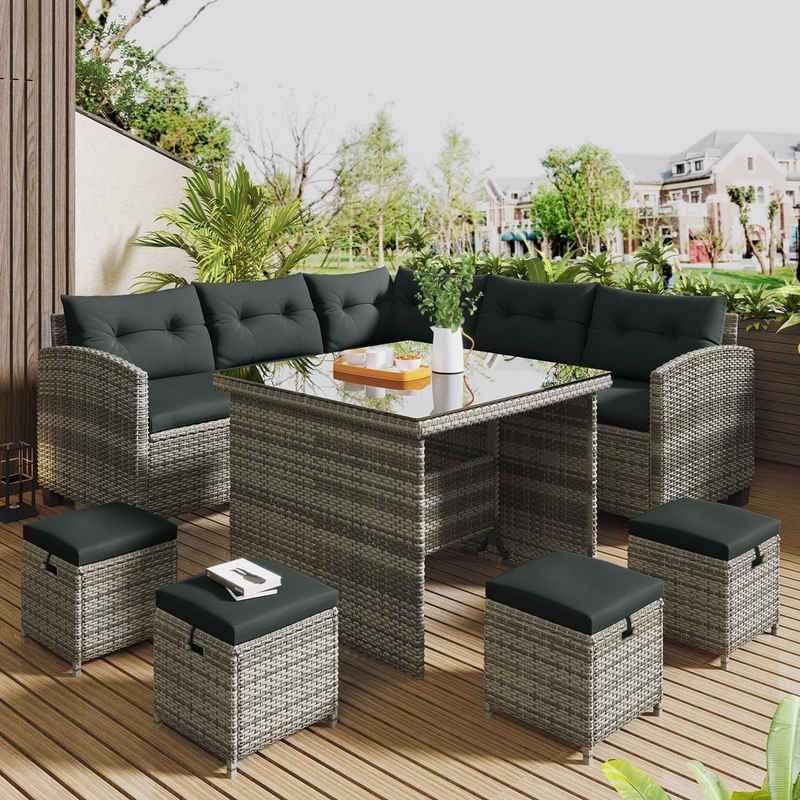 Merax Gartenlounge-Set, (8-tlg), Polyrattan Lounge, Gartenmöbel Set, Esstisch