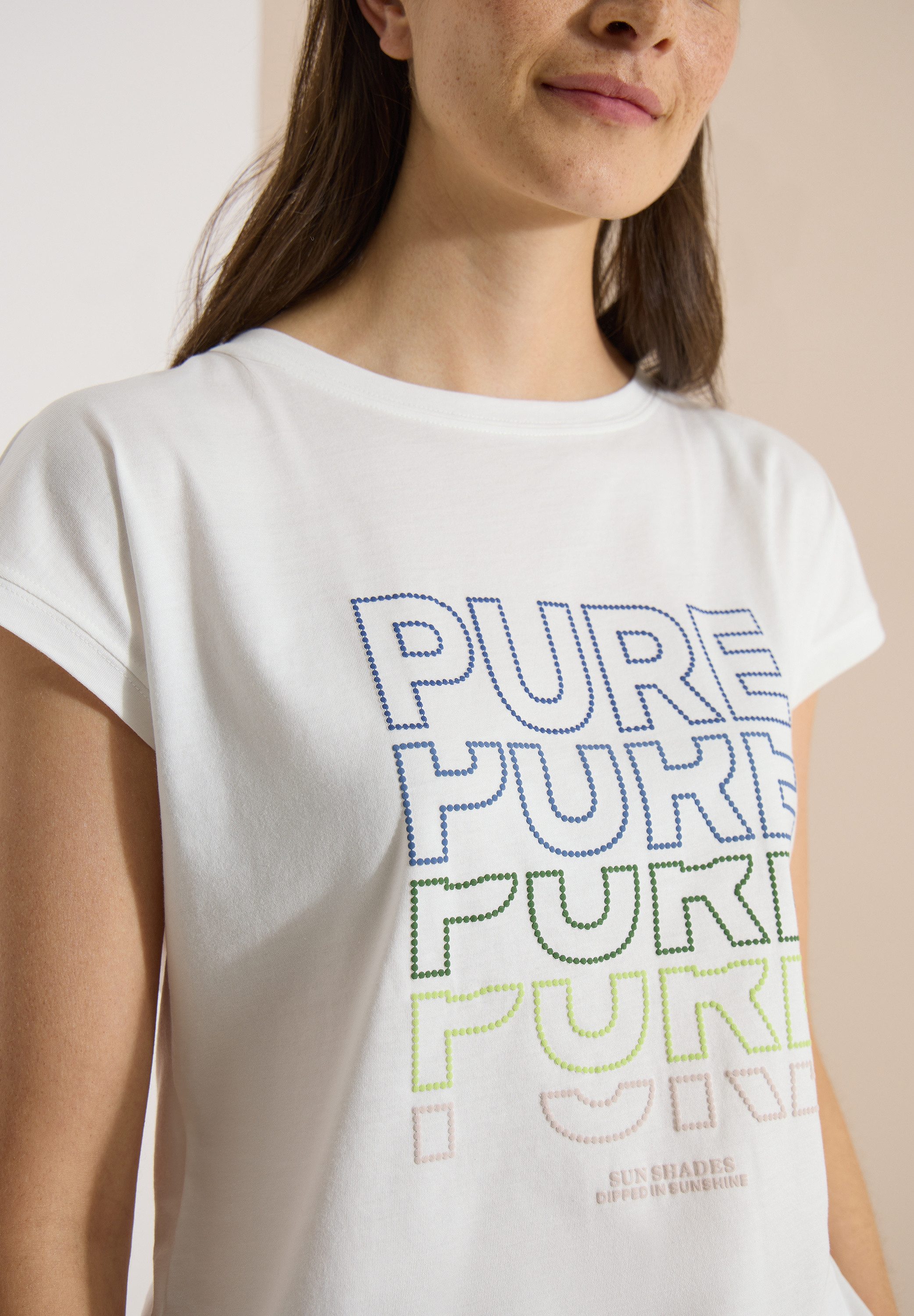 CECIL Kurzarmshirt Sommershirt mit Boat Neck und Frontprint