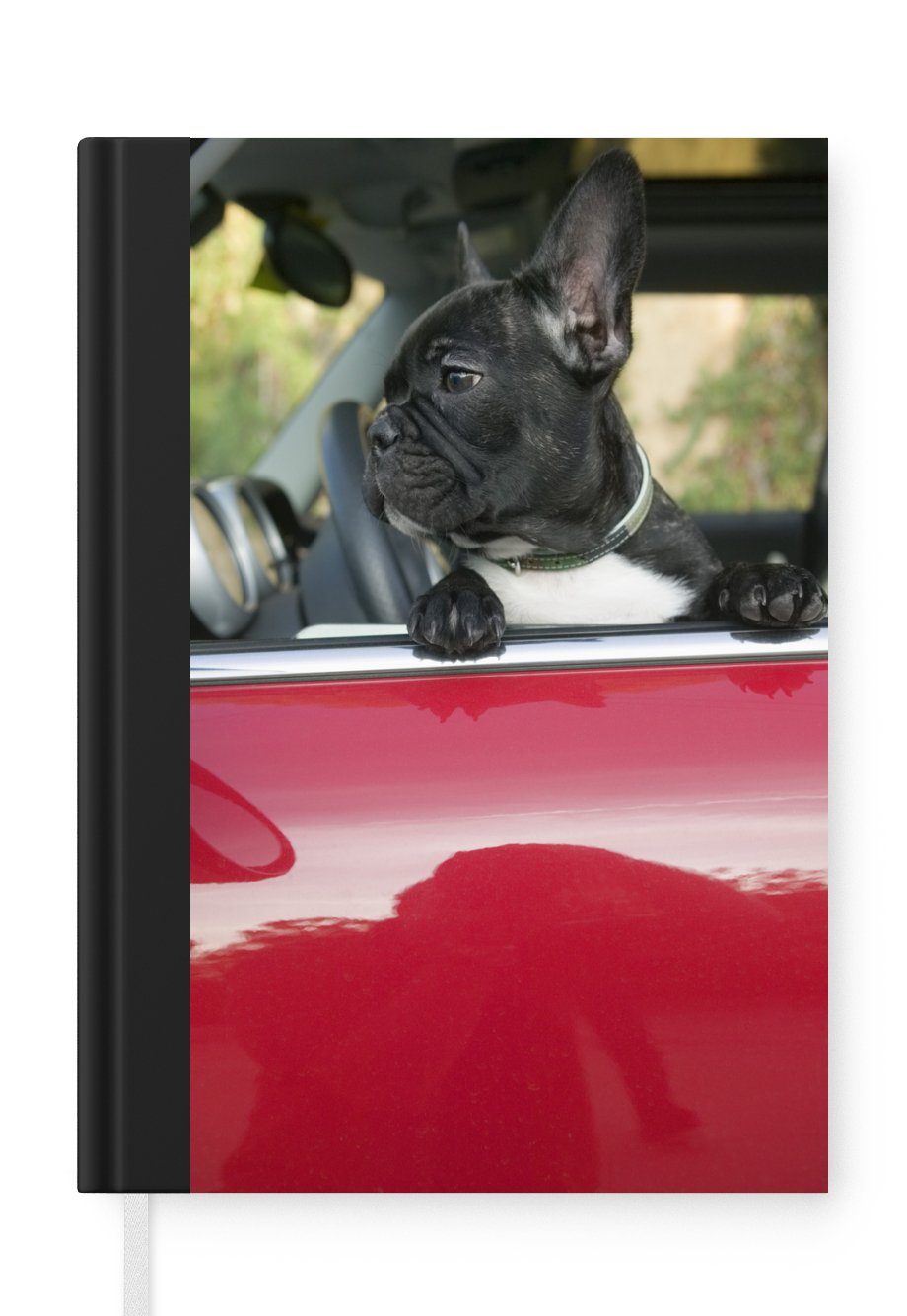 MuchoWow Notizbuch Französische Bulldogge - Auto - Rot, Notebook, Notizblock a5, Tagebuch, Journal Liniert