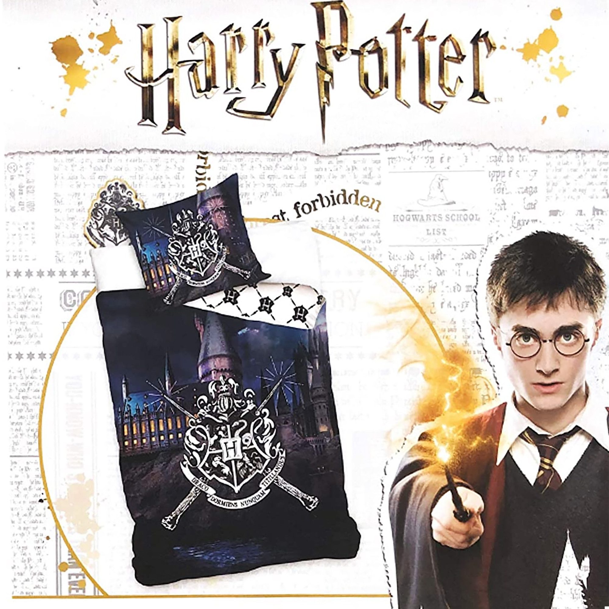 BERONAGE Kinderbettwäsche Harry Potter Magic Wands Bettwäsche Linon / Renforcé 924, 100% Baumwolle, 2 teilig, 135x200 + 80x80 cm mit Reißverschluss
