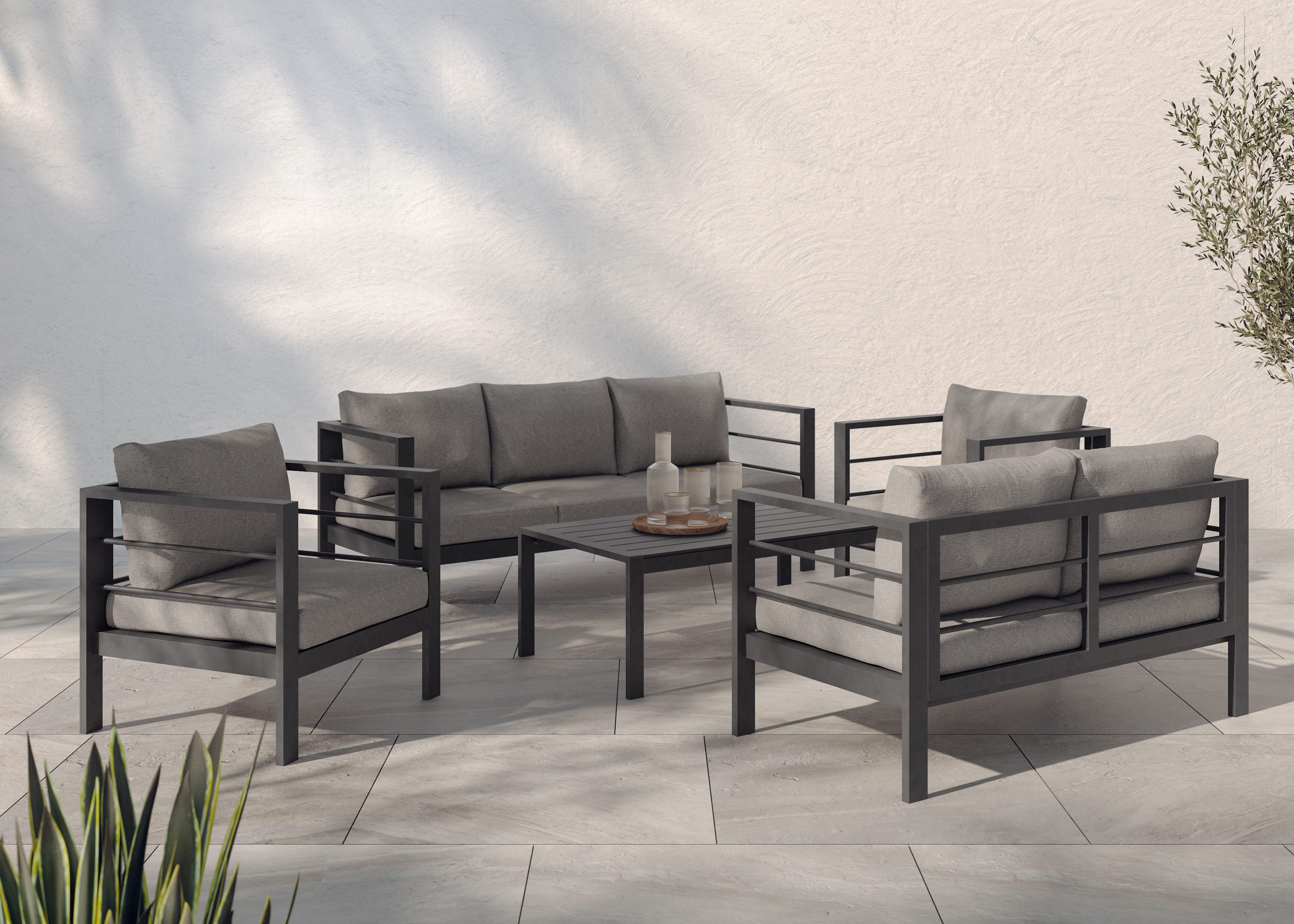 KONIFERA Gartenlounge-Set »New Jersey«, (Set, 19-tlg., 1x 3er Sofa, 1x 2er Sofa, 2 Sessel, Tisch 62x110x41 cm), inkl. Auflagen, Tischplatte aus Nonwood