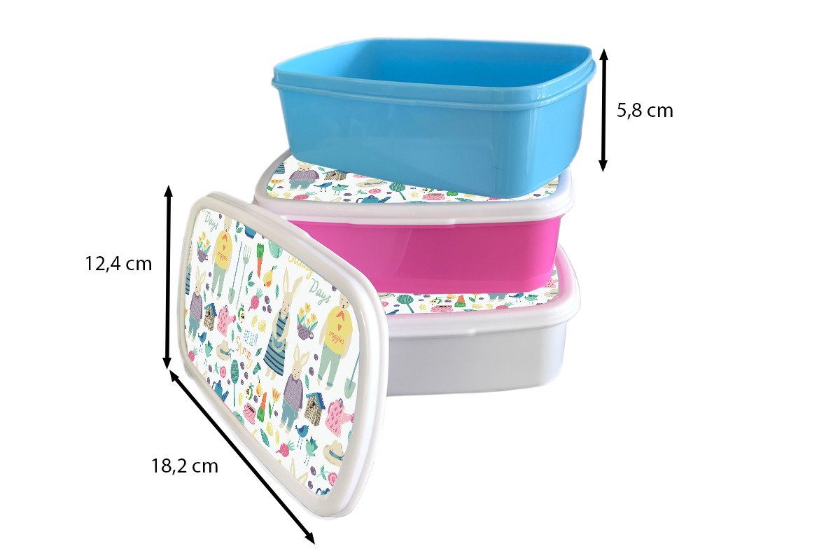 Lunchbox Kunststoff - Garten, MuchoWow für Frühling Kaninchen Kinder, Erwachsene, Kunststoff, (2-tlg), Brotbox Snackbox, - - Muster Brotdose rosa Mädchen,