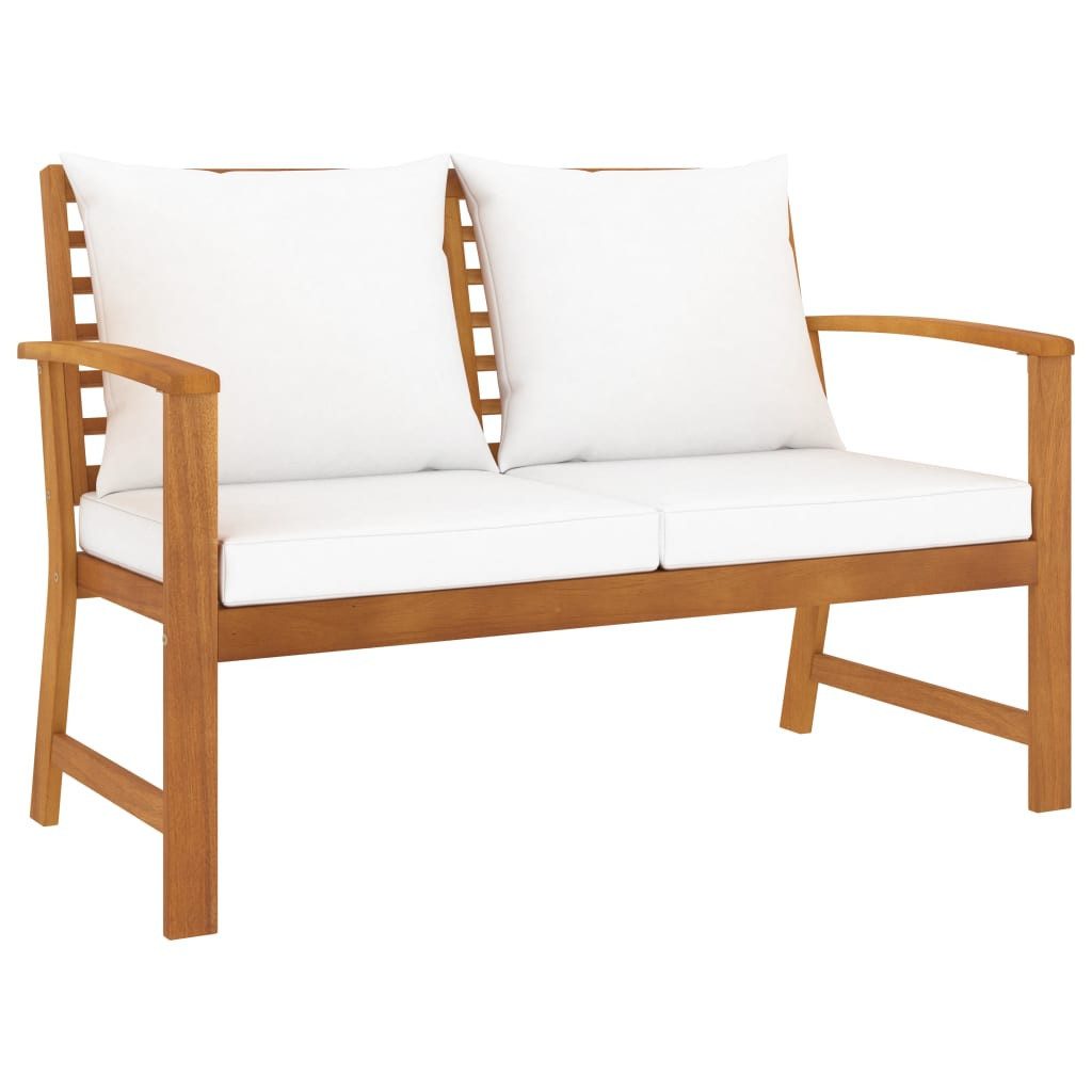 furnicato Gartenbank 120 cm mit Cremeweißen Kissen Massivholz (1-St)