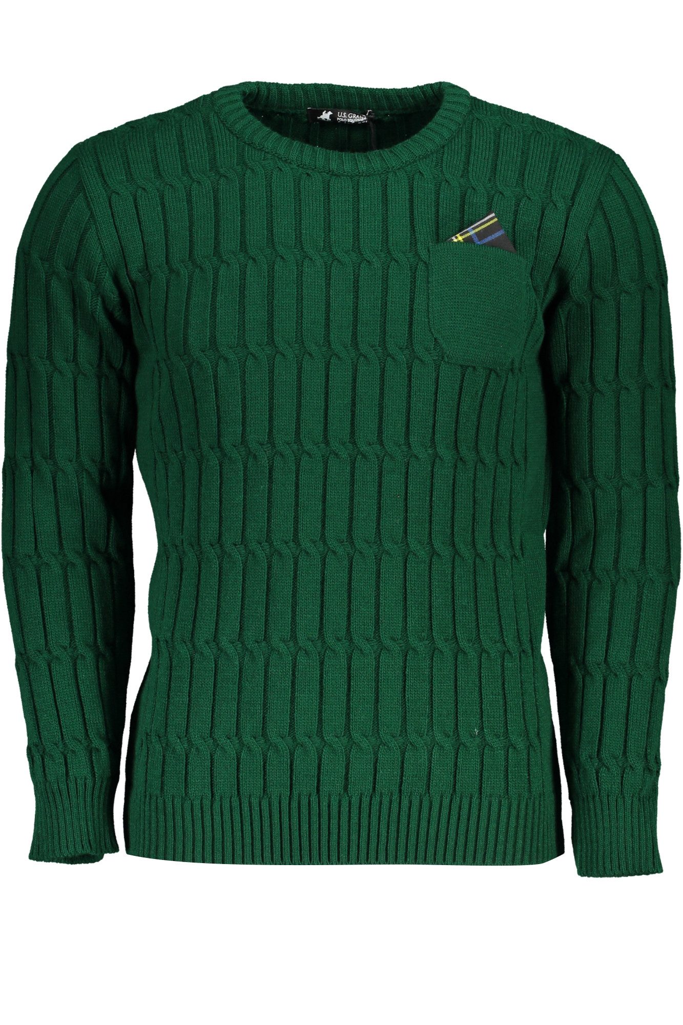U.S. GRAND POLO Strickpullover Eleganter Herren-Pullover in Grün mit Zopfmuster & Rundhalsausschnitt