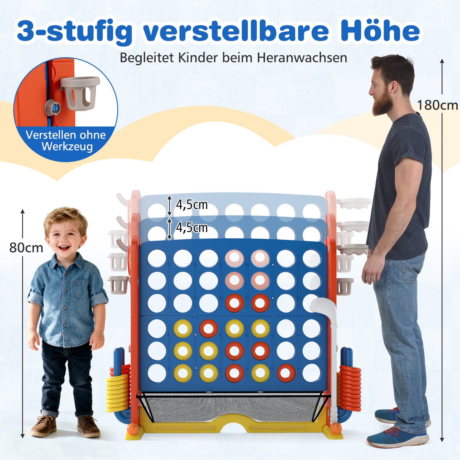 COSTWAY Spiel, 4 in Einer Reihe Strategiespiel, höhenverstellbar