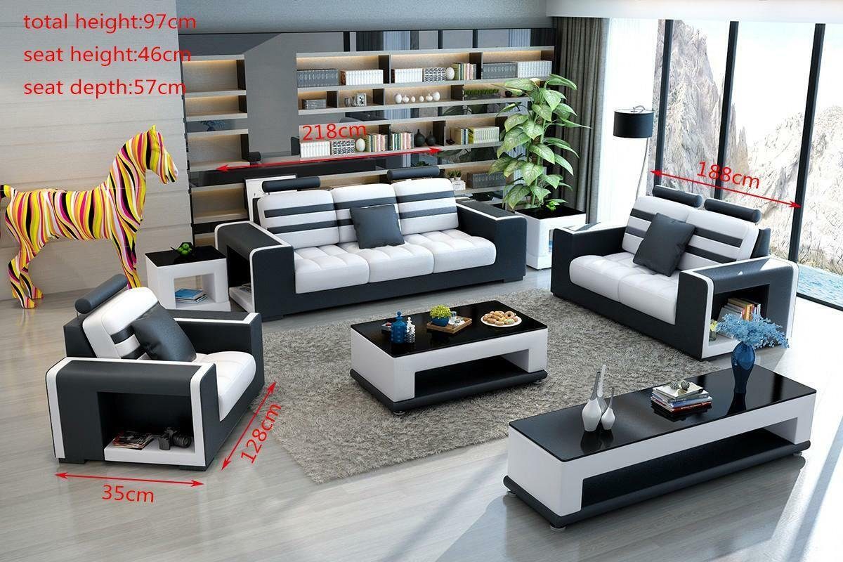 JVmoebel Made Weiß Couchgarnitur Moderne Sofa Sitzer in Europe Couchtisch+Sideboard, 3+2+1