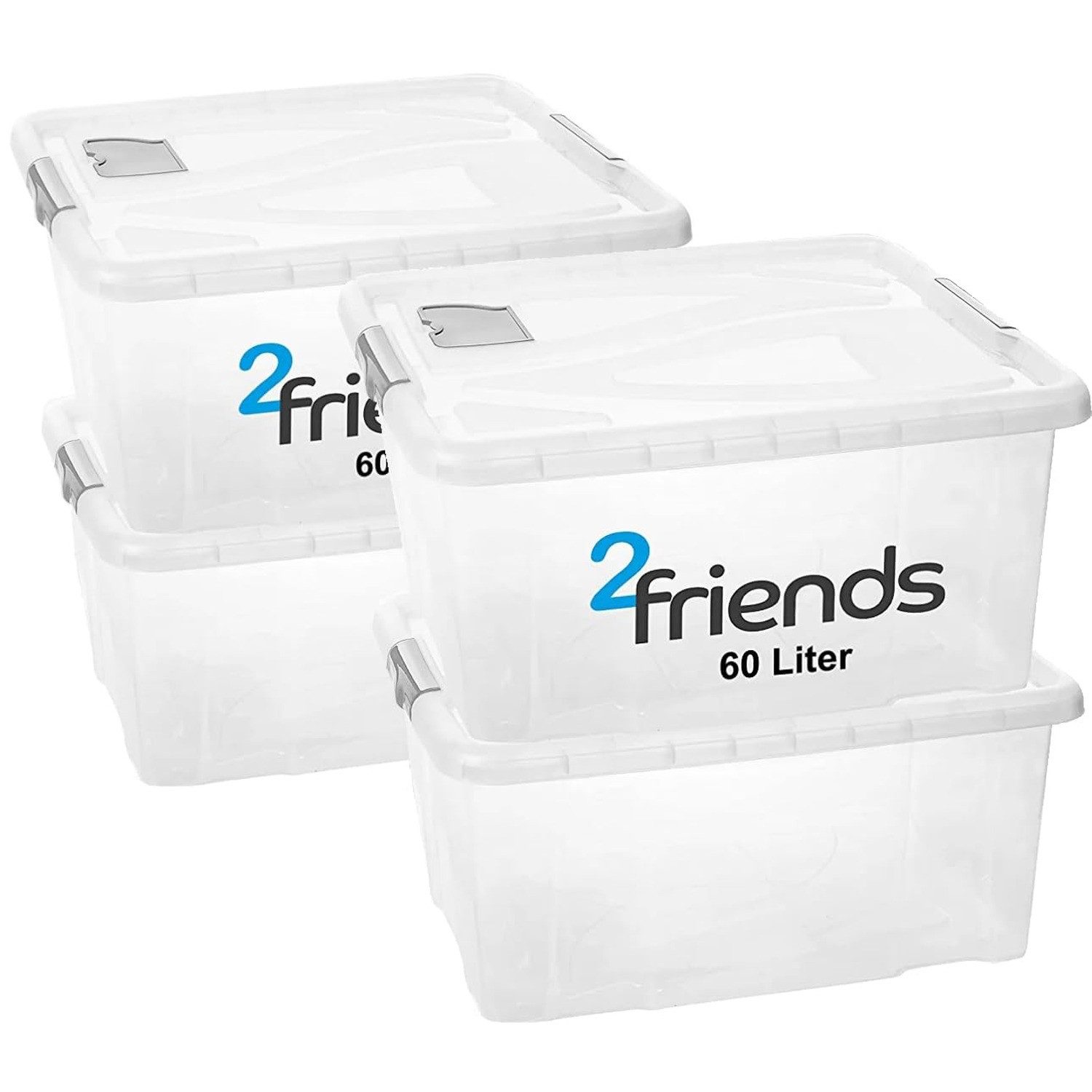Centi Aufbewahrungsbox Stapelbare Box mit Deckel und Lüftungsklappe groß (2er-Set)