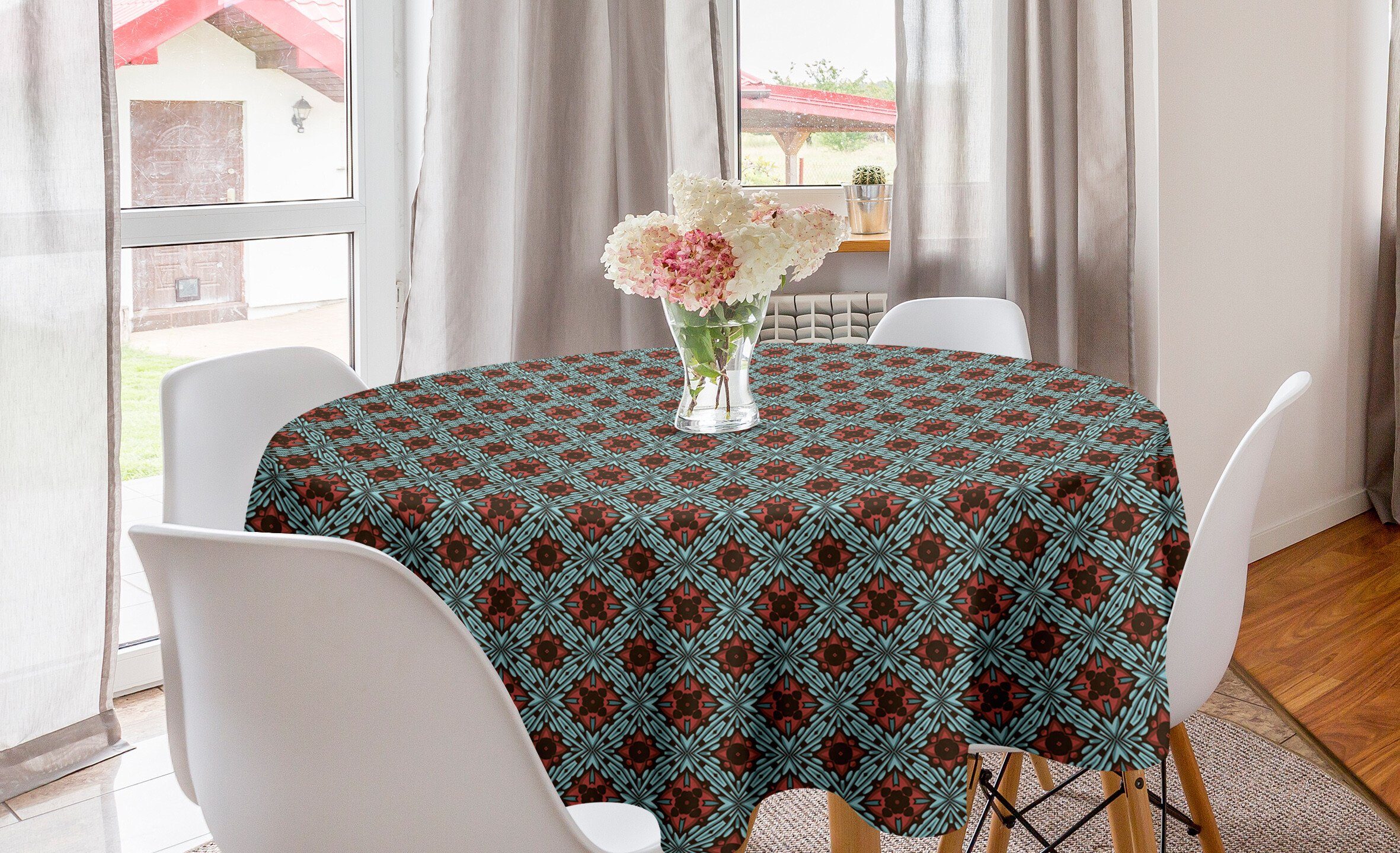 Abakuhaus Tischdecke Kreis Tischdecke Abdeckung für Esszimmer Küche Dekoration, Jahrgang Klassische Blumenmotive