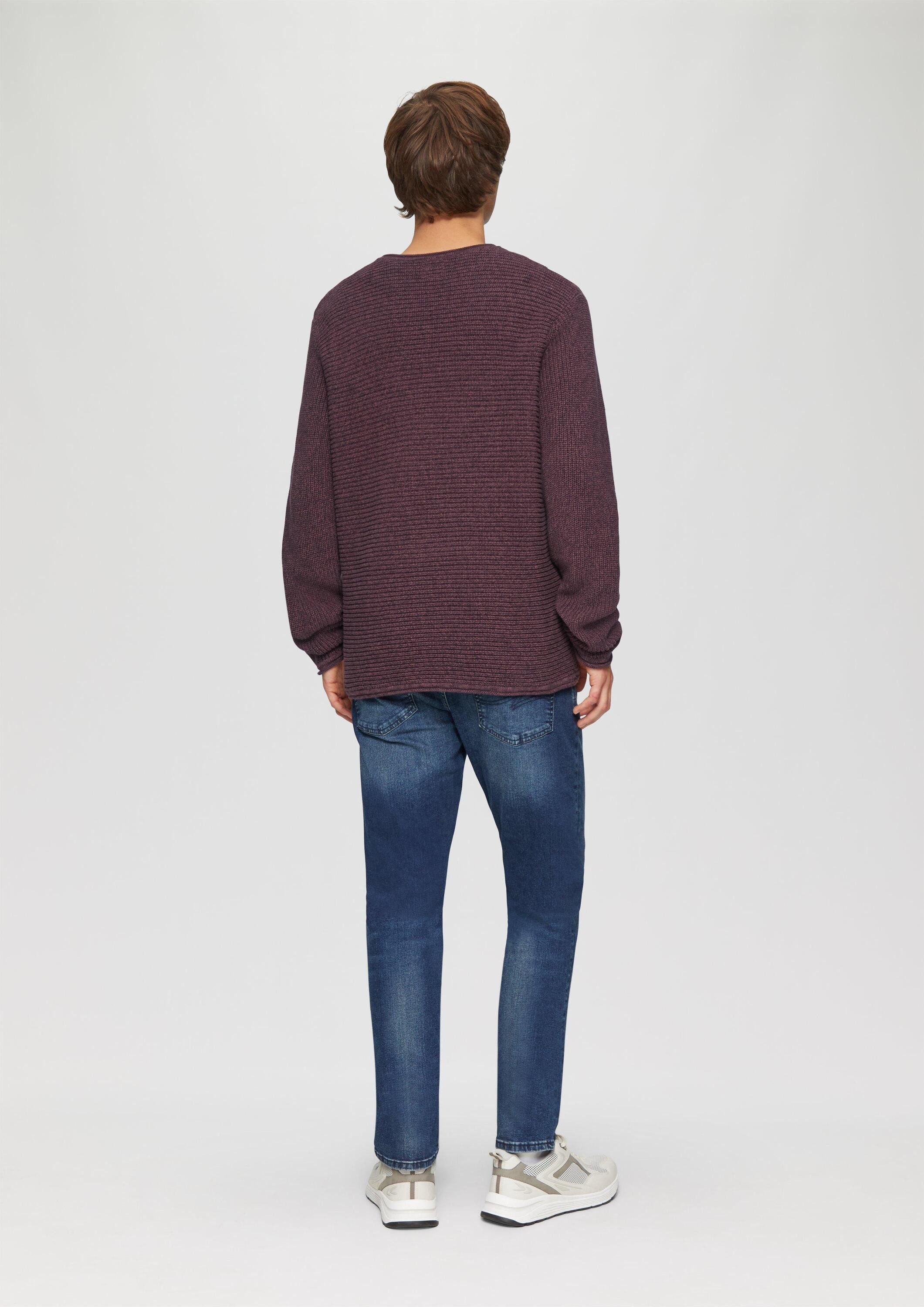 QS Longpullover Strickpullover Melierter Strickpullover mit Rippstruktur