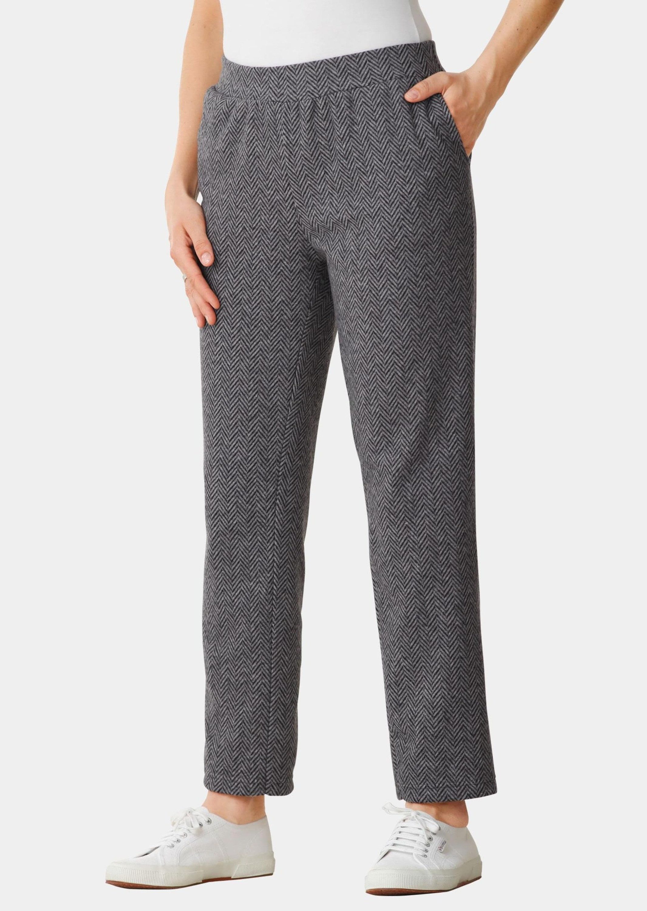 GOLDNER Jogginghose Flauschige 7/8-Hose, Fischgratmuster Stoffhose aus Baum günstig online kaufen