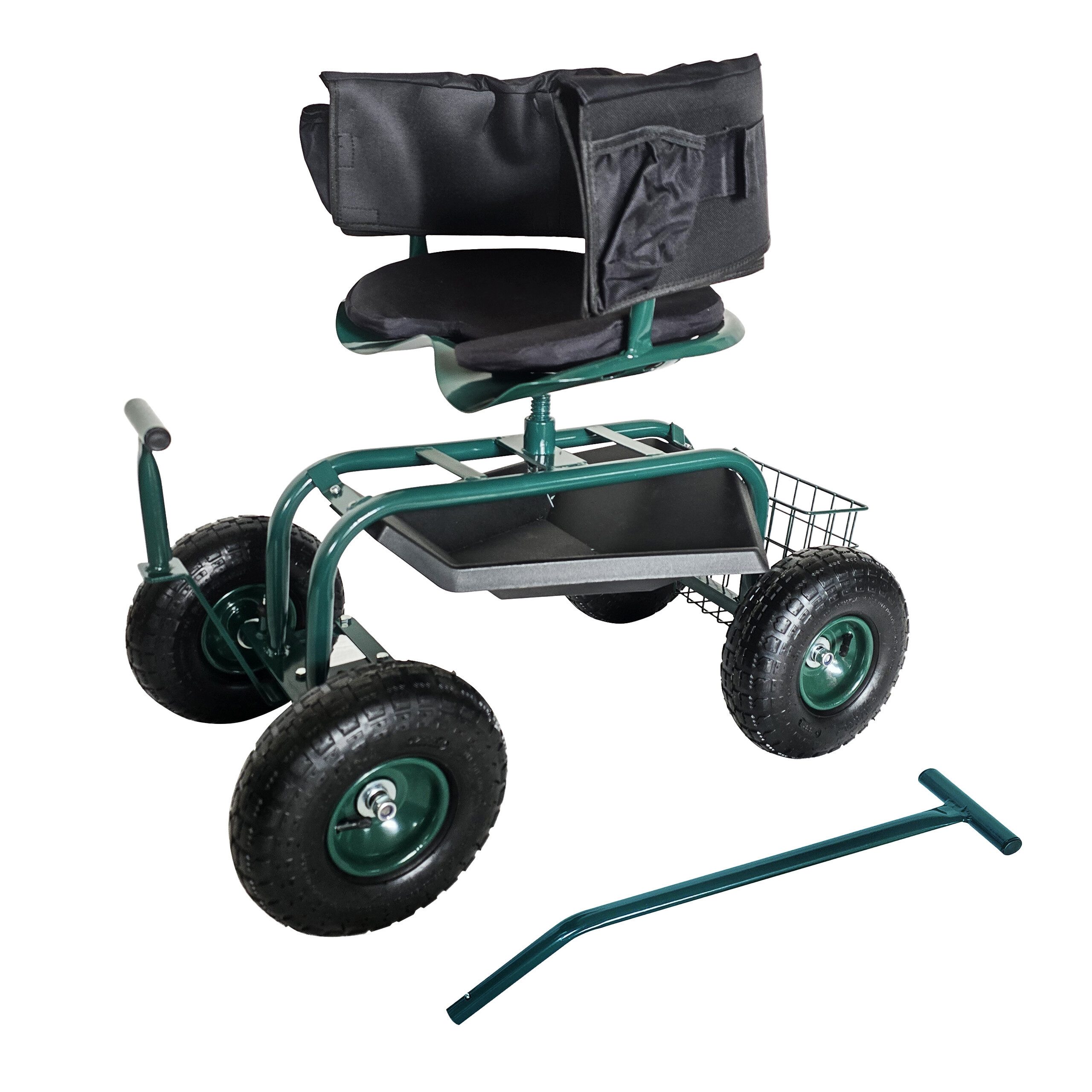 relaxdays Rollsitz Fahrbarer Gartensitz mit Stauraum, grün