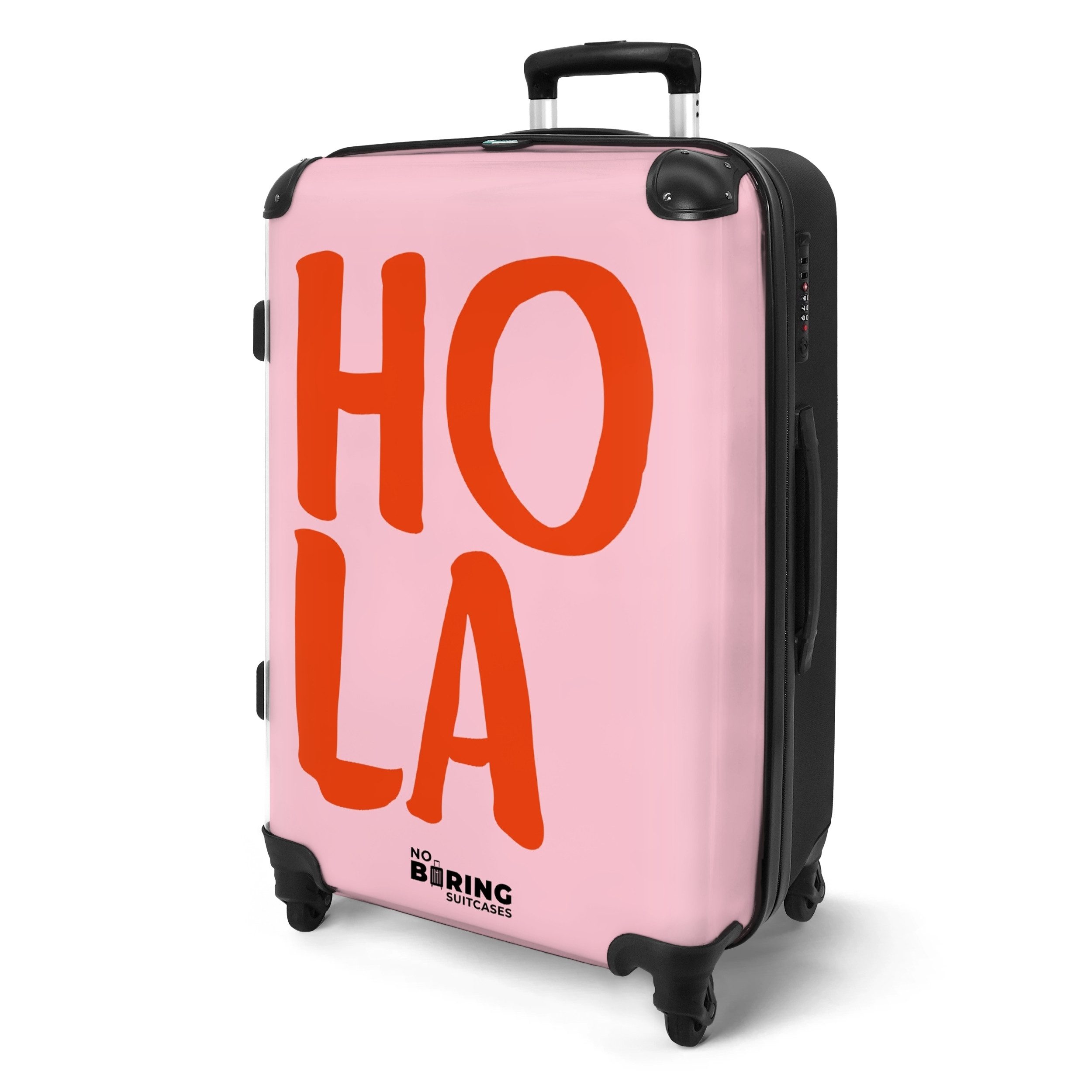 NoBoringSuitcases.com© Hartschalen-Trolley Rosa mit rotem Spruch günstig online kaufen