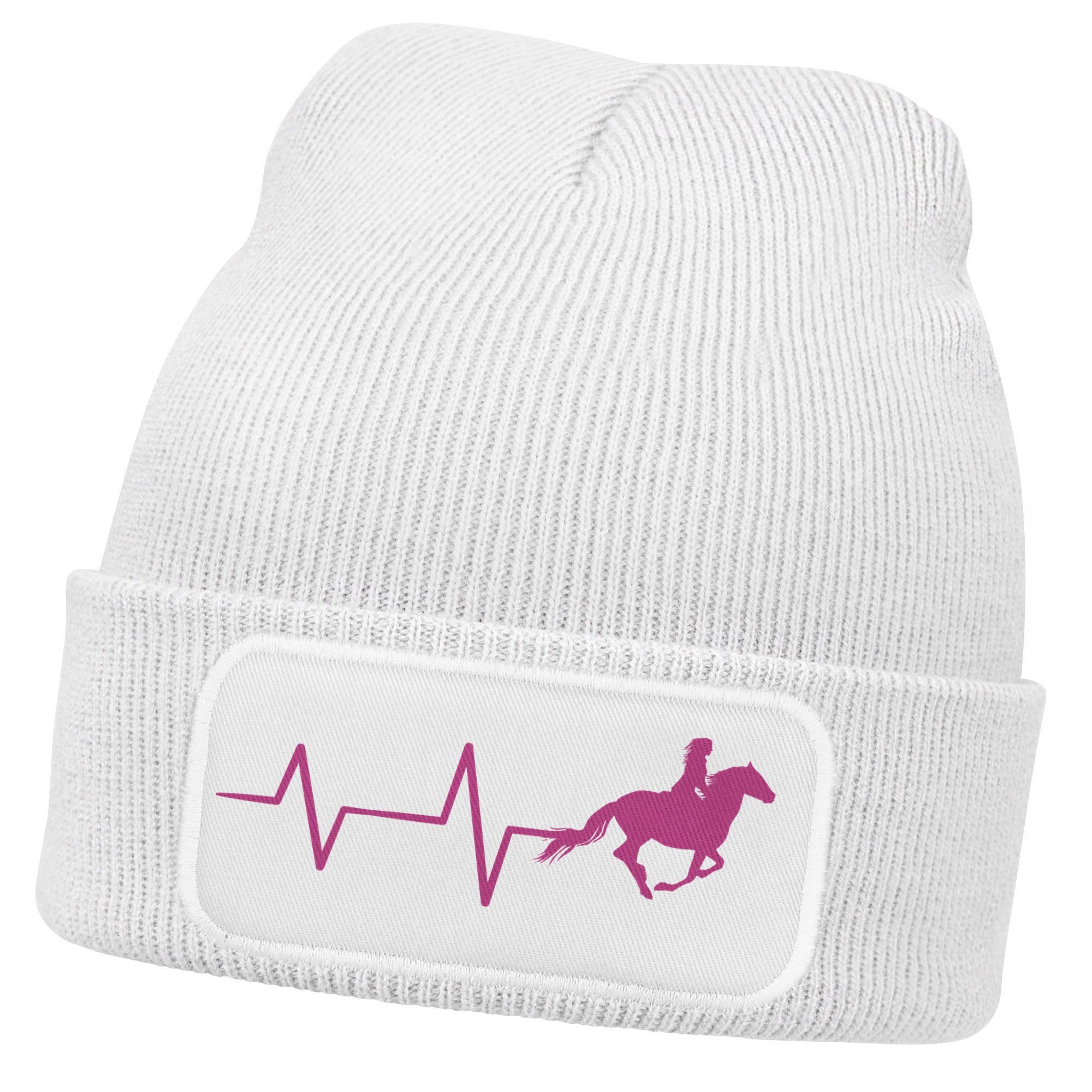 MoonWorks Strickmütze Damen Beanie mit Patch Strickmütze Aufdruck Pferd Herzschlag Design
