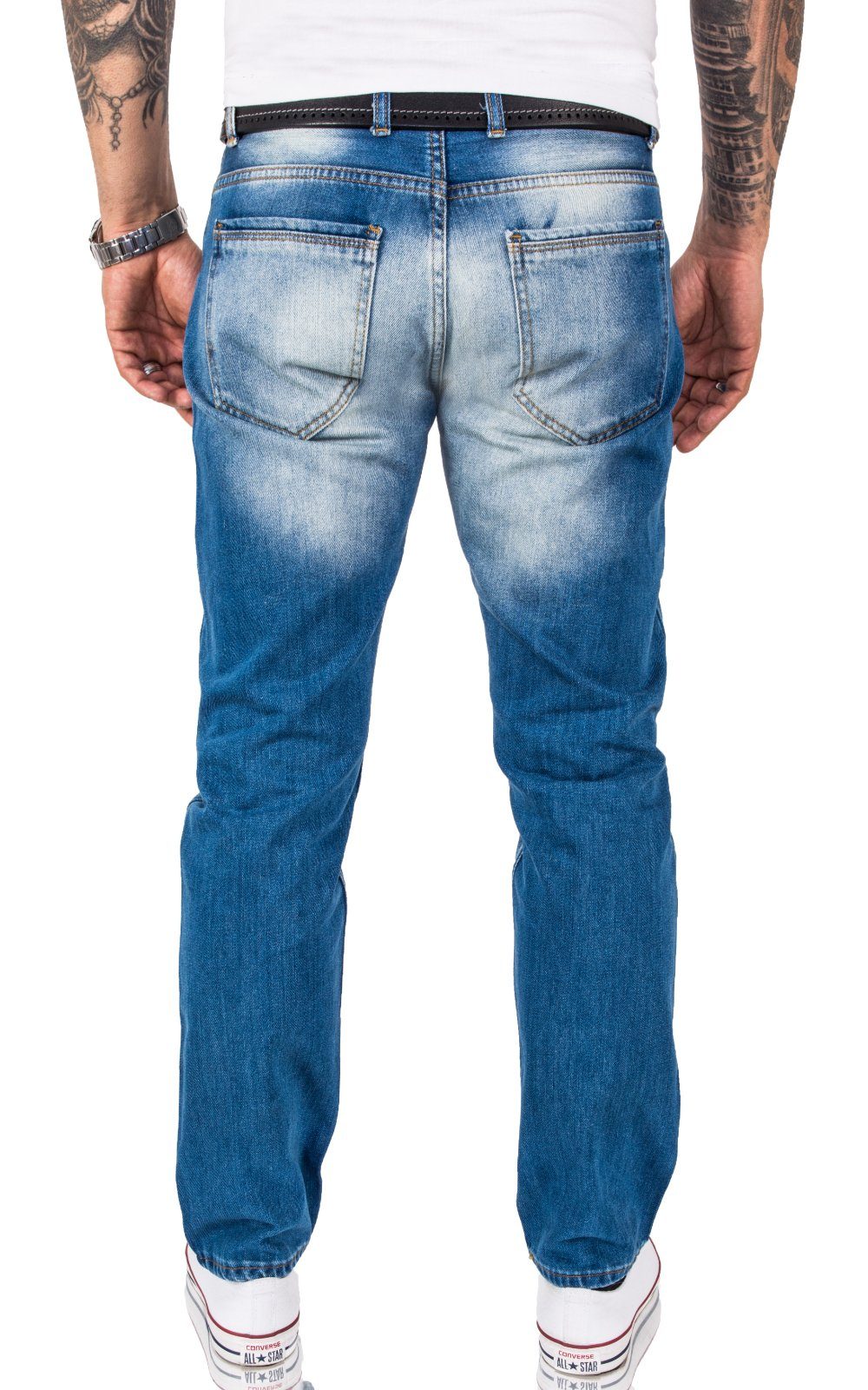 Rock Creek Jeans Herren Stonewashed Straight-Jeans Hellblau RC-3119