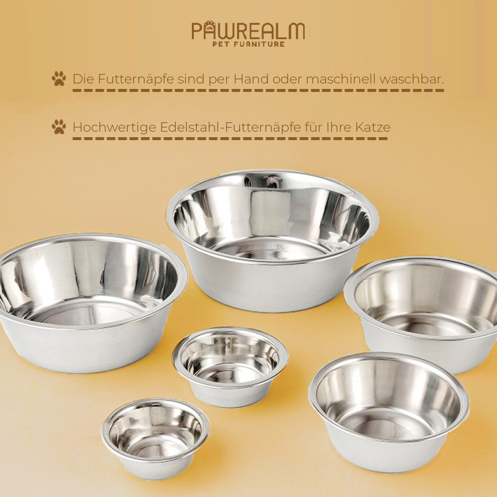 Pawrealm Futterstation Erhöhter Hundenapf & Futterstation–Premium Futterbar aus Holz 2x 370ml, Edelstahl, Erhöht, 2x 370ml näpfe, Birkenholz, Edelstahl, Natural