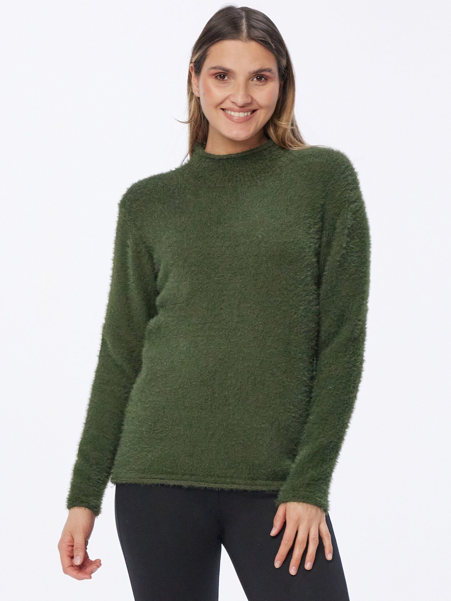 Christian Materne Stehkragenshirt Langarmpullover figurbetont mit Flauschgarn