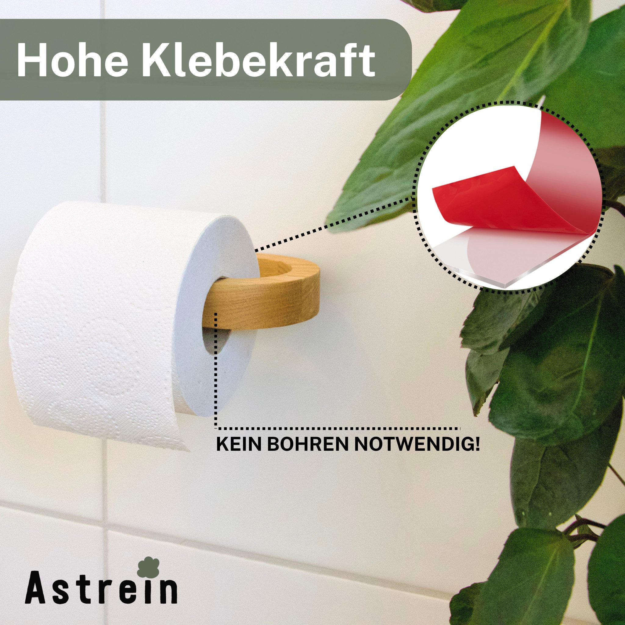 Astrein Toilettenpapierhalter Toilettenpapierhalter Holz ohne Bohren, Eiche günstig online kaufen
